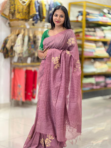 Machine Floral Embroidered Bhagalpuri Saree | DLS297