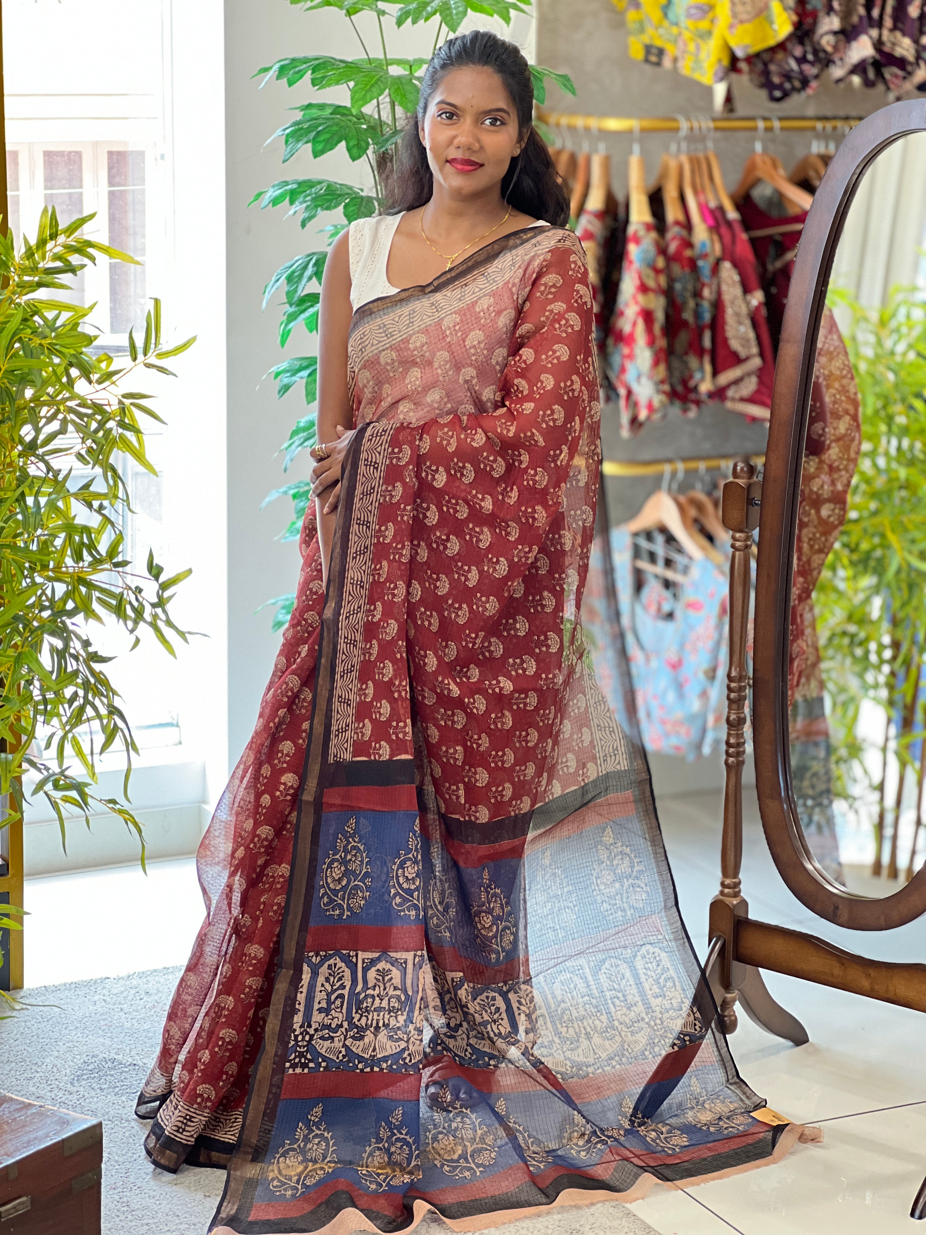 Floral Hand Block Printed Kota Saree |VFC606