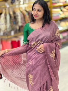 Machine Floral Embroidered Bhagalpuri Saree | DLS297