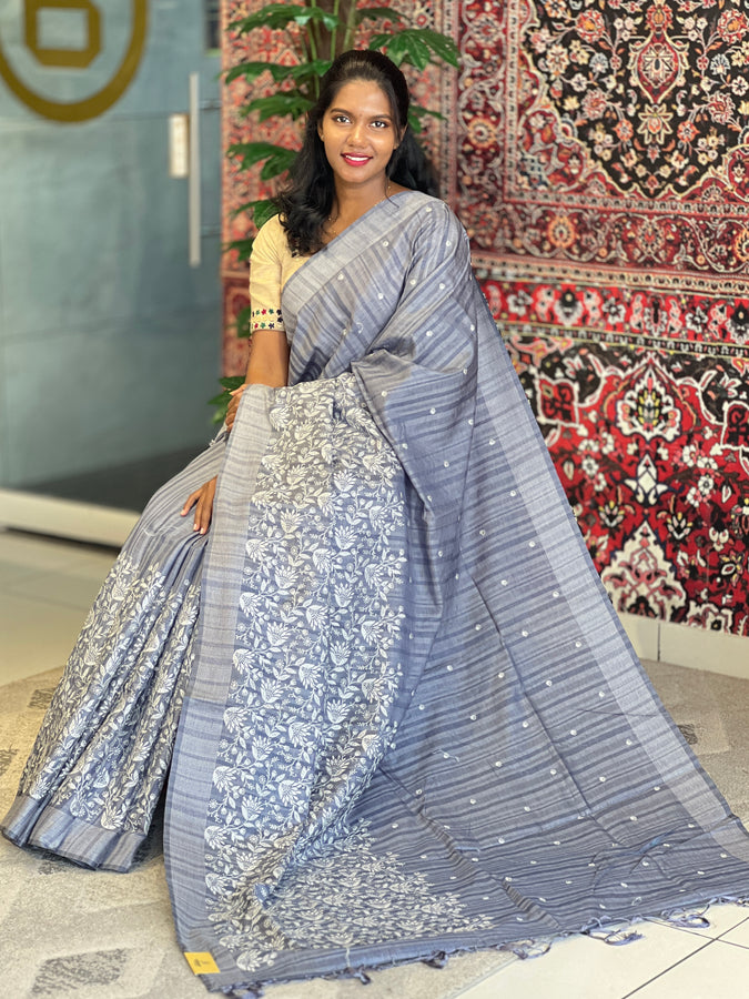 Machine Embroidery Lucknowi Inspired Tussar Finish | SUN421