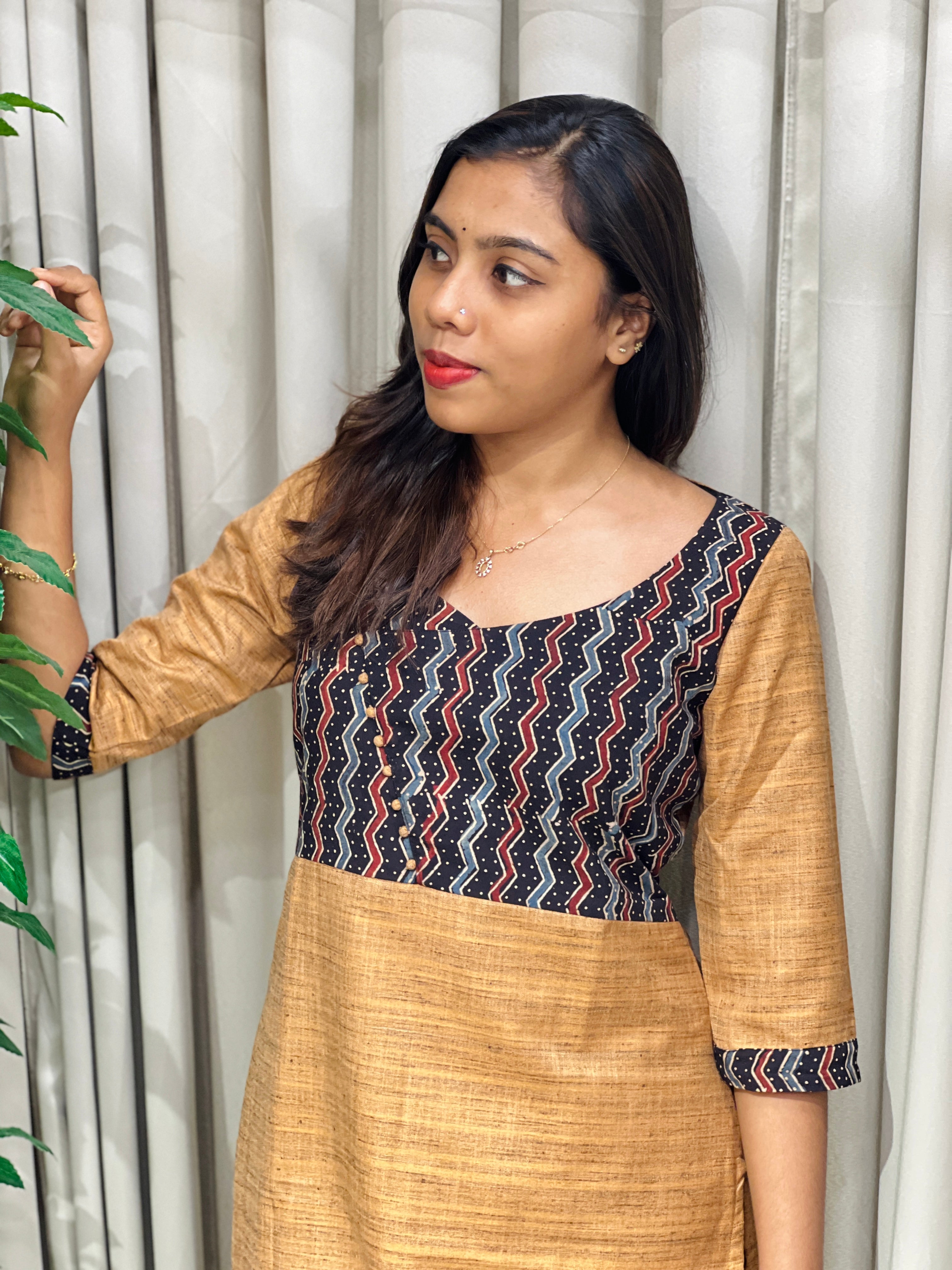 Patch Detailing Raw Silk Kurta | DNT891