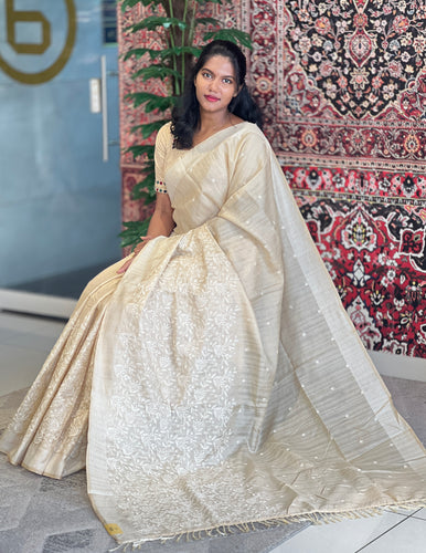 Machine Embroidery Lucknowi Inspired Tussar Finish | SUN422