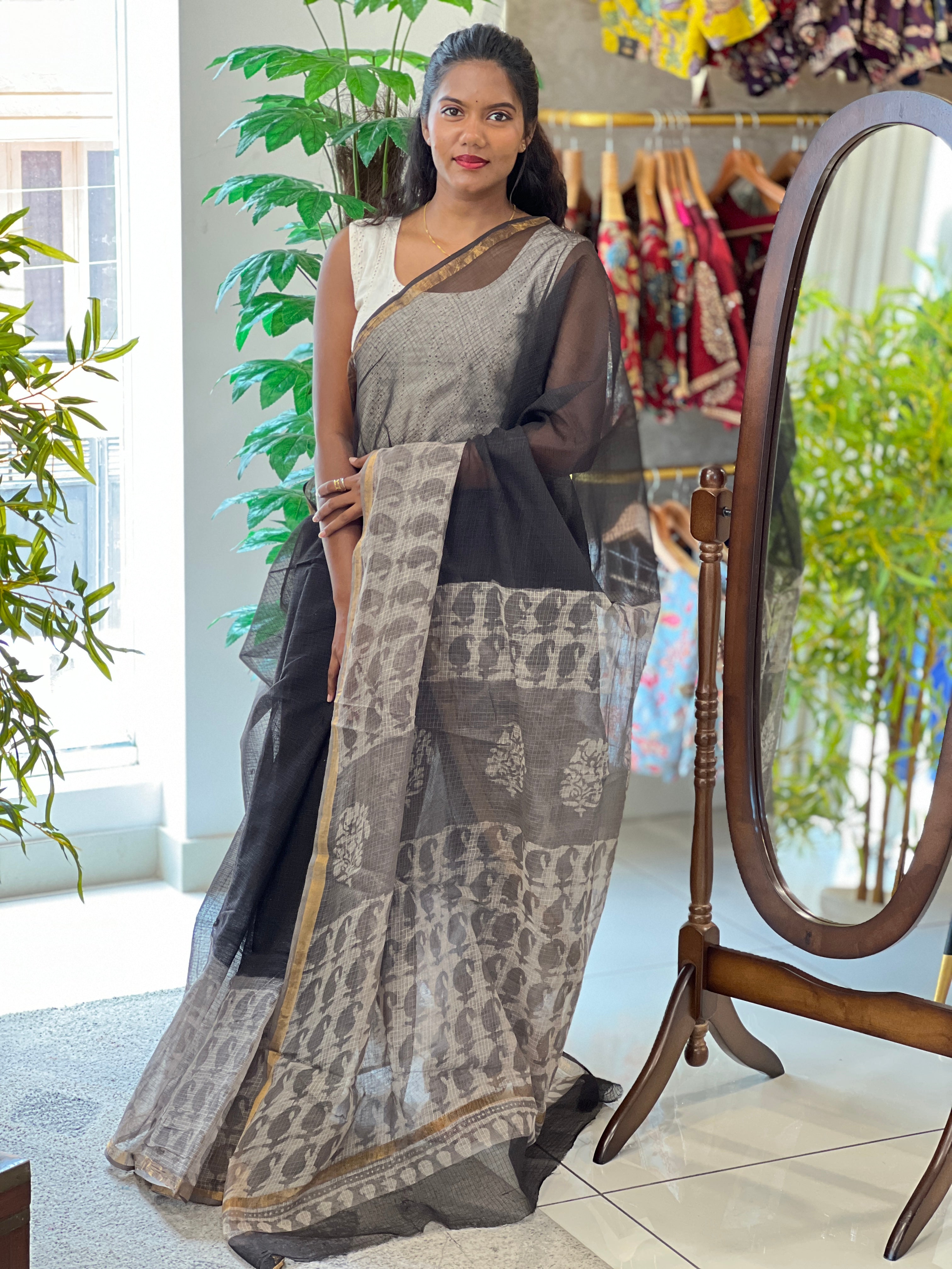 Paisely Hand Block Printed Kota Saree|VFC609