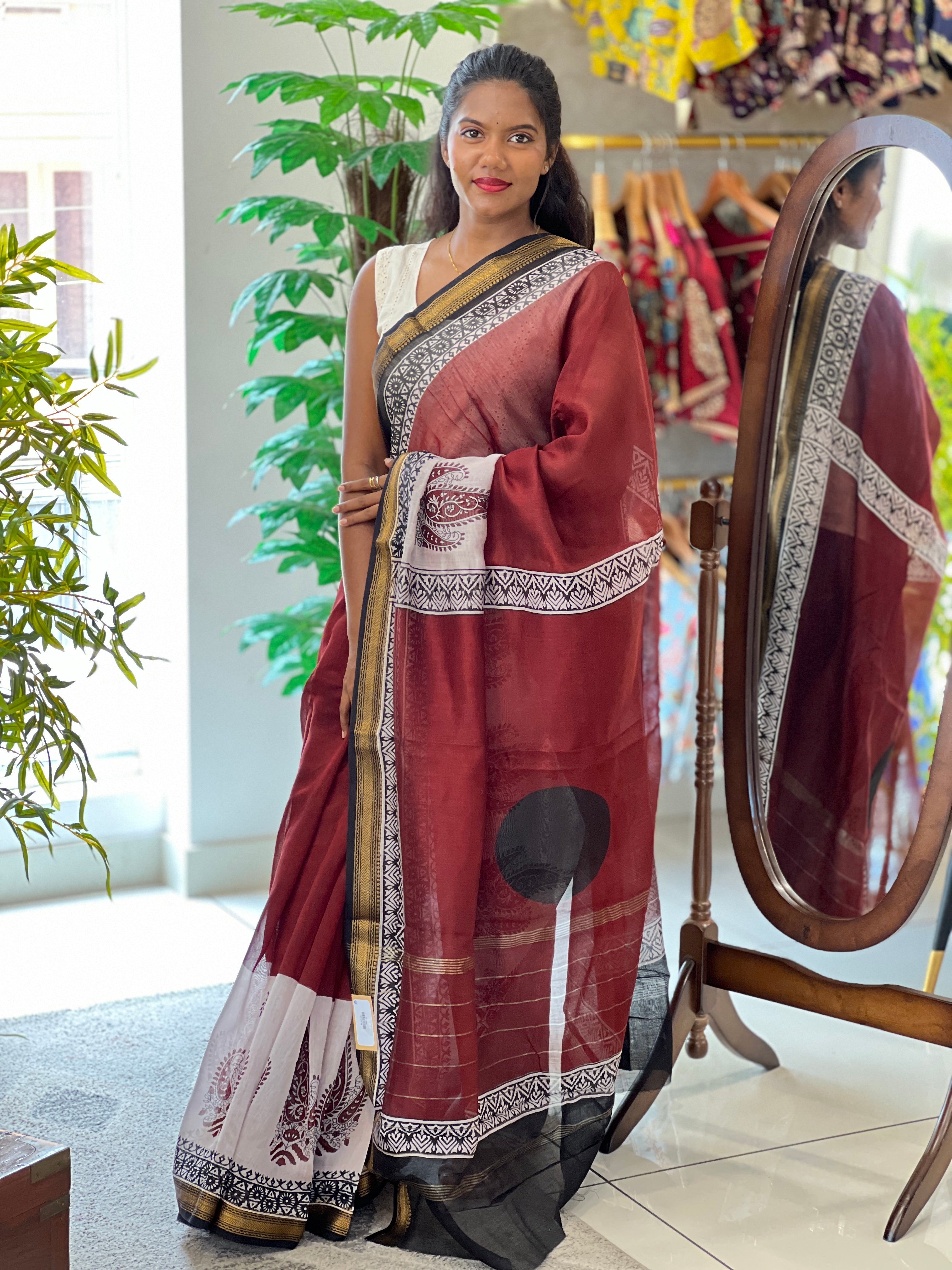 Printed Motif Chanderi Saree | BHB102