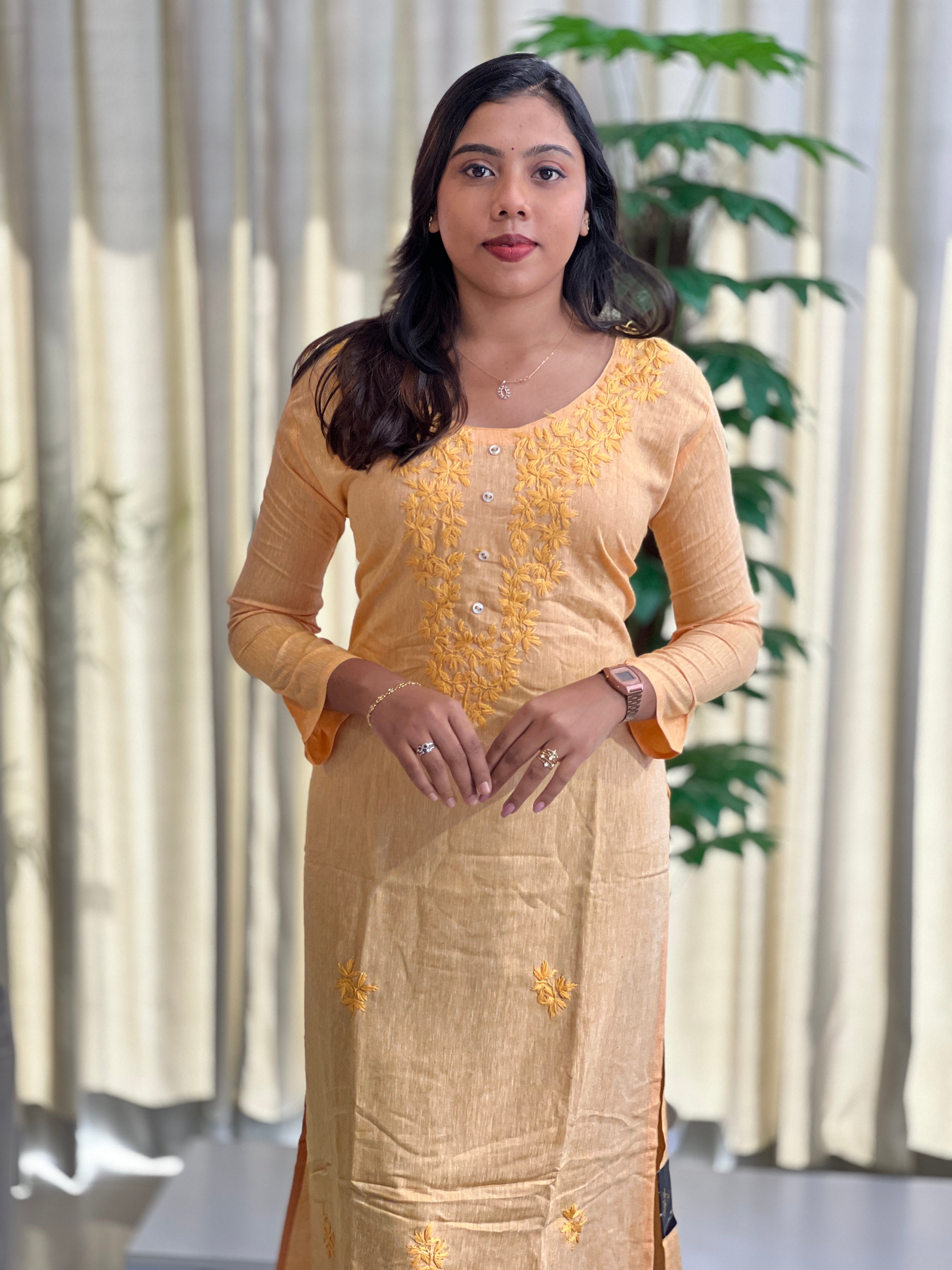 Chikankari Embroidery Detailing Cotton Kurta | DNT551