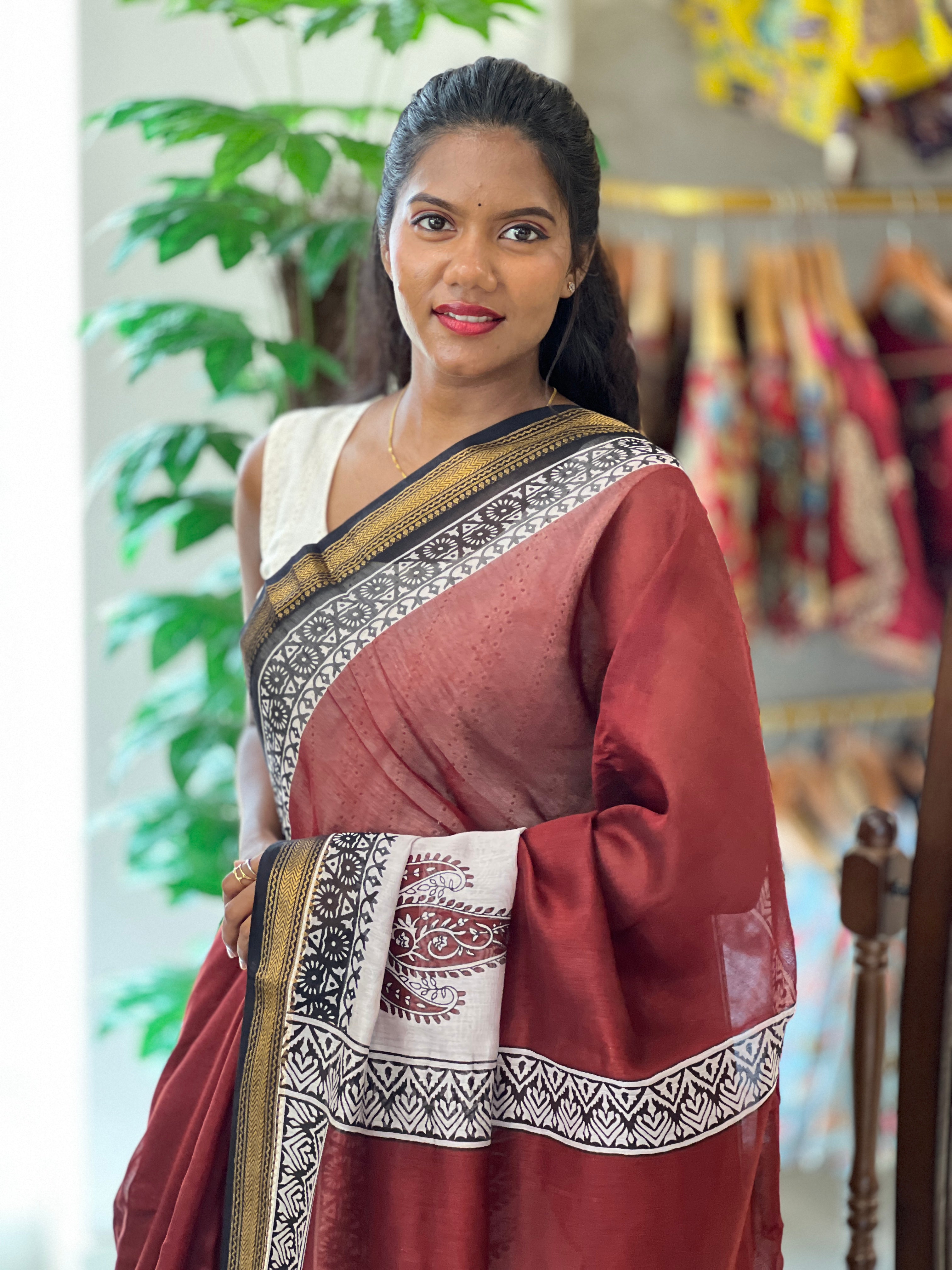 Printed Motif Chanderi Saree | BHB102