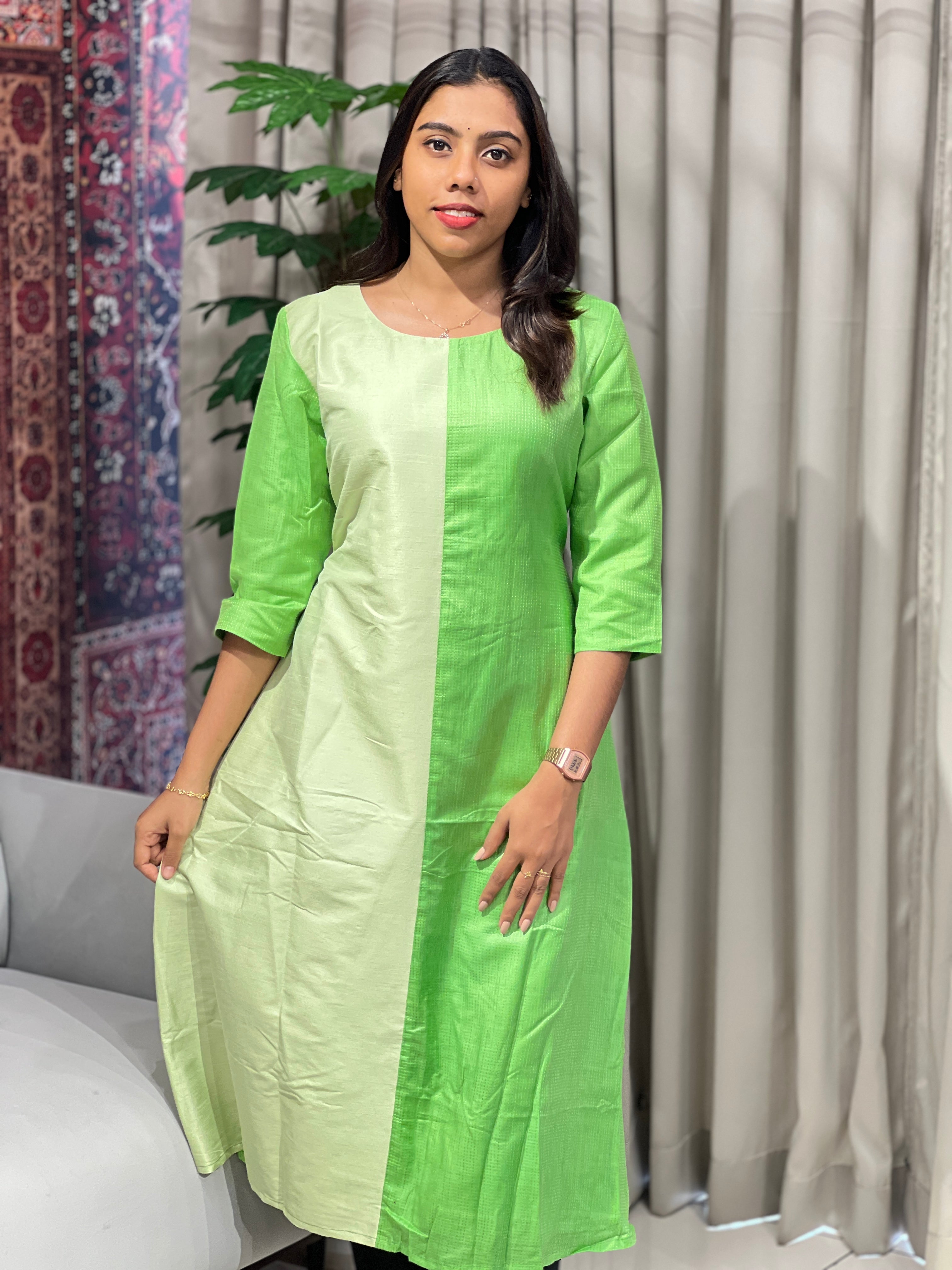 Double Colored Raw Cotton Kurta | DNT886