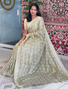 Lazy Daisy Machine Embroidered Tussar Finish Saree | SUN452