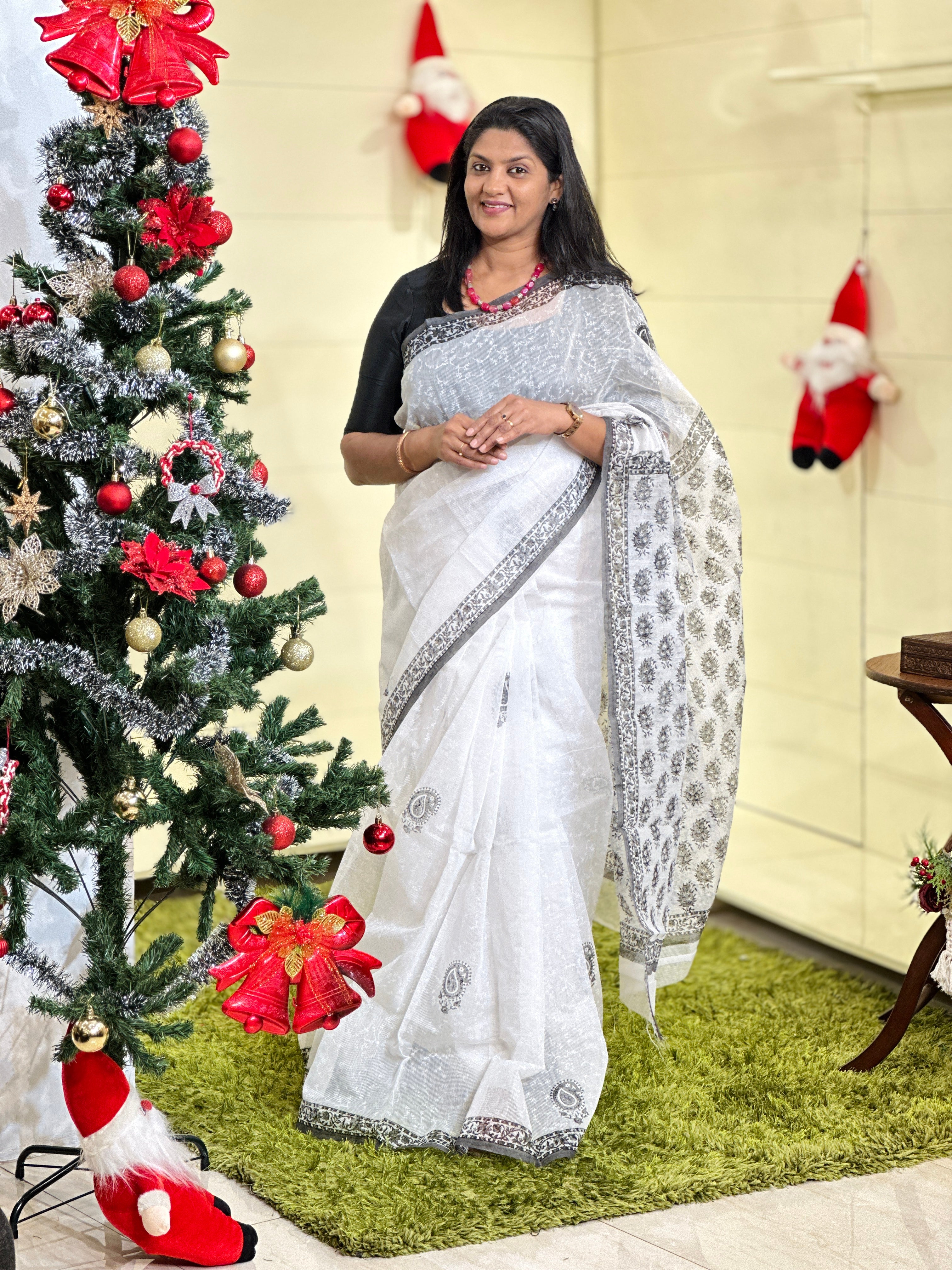 Hand Block Printed Supernet Kota Saree | JSC187