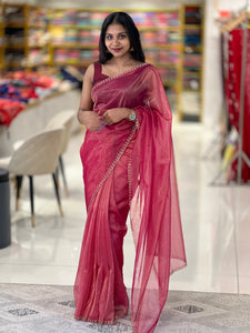Stone Worked Tissue Weaved Organza Saree | SBP438
