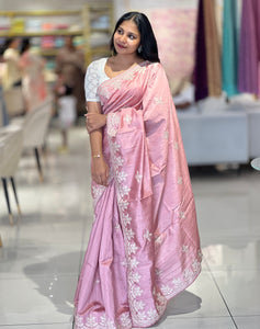 Machine Embroidery Detailed Tussar Finish Saree | RP757