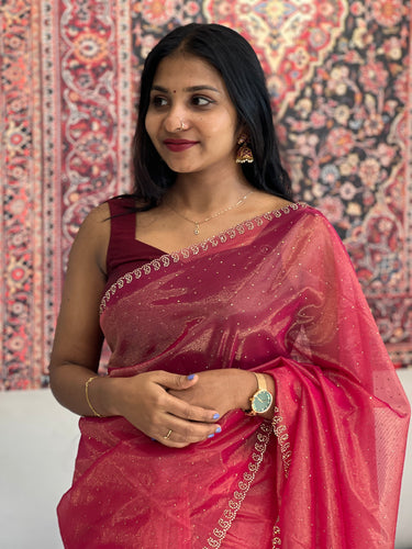 Stone Worked Tissue Weaved Organza Saree | SBP438