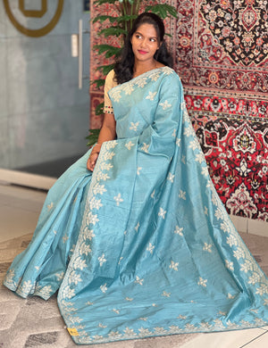 Machine Embroidery Detailed Tussar Finish Saree | RP756