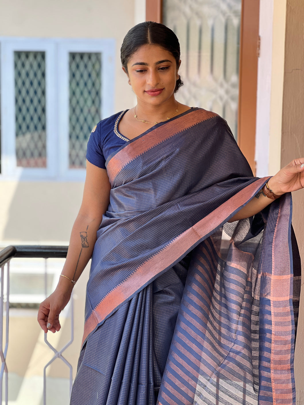 Zari Woven Bhagalpuri Linen Saree | SK303