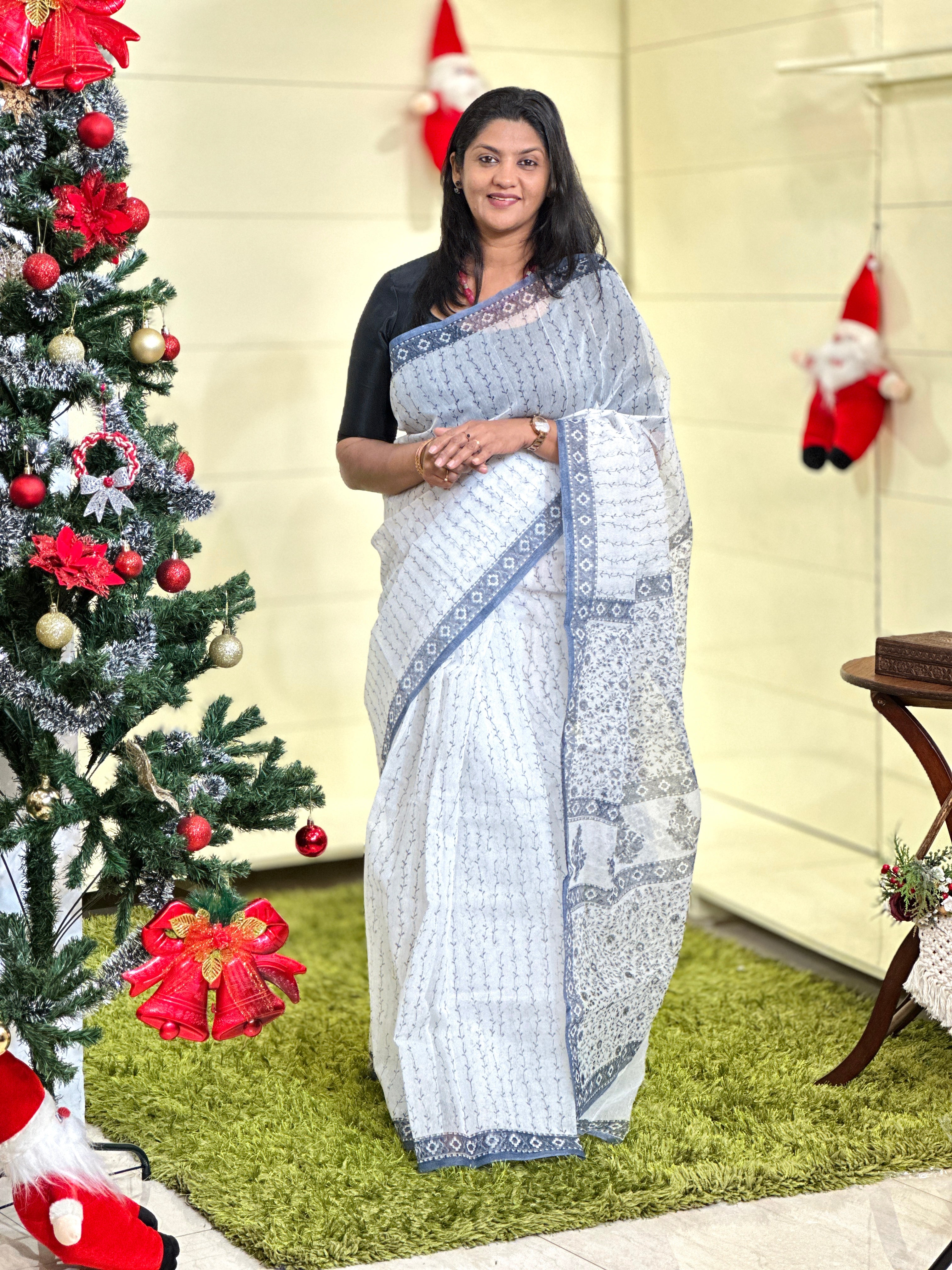 Hand Block Printed Supernet Kota Saree | JSC184
