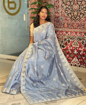 Machine Embroidery Detailed Tussar Finish Saree | RP758