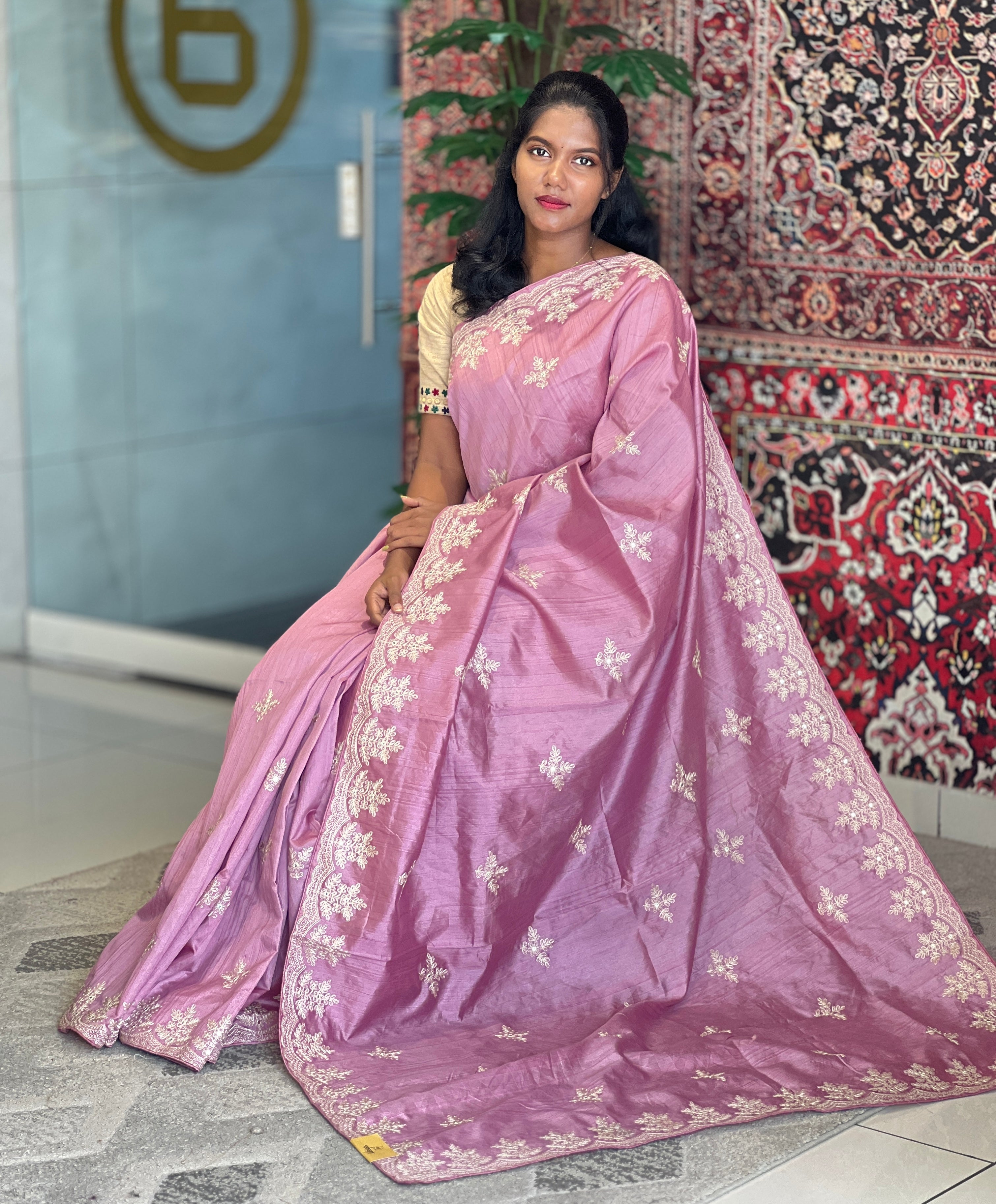 Machine Embroidery Detailed Tussar Finish Saree | RP759
