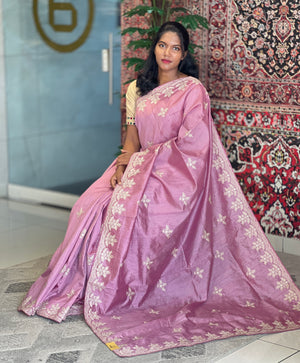 Machine Embroidery Detailed Tussar Finish Saree | RP759