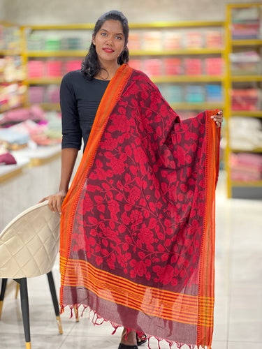 Pen Kalamkari With Temple Border Detailed Chanderi Dupatta | DE209