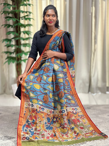 Pen Kalamkari With Mangalgiri Border Detailed Chanderi Dupatta | DE192