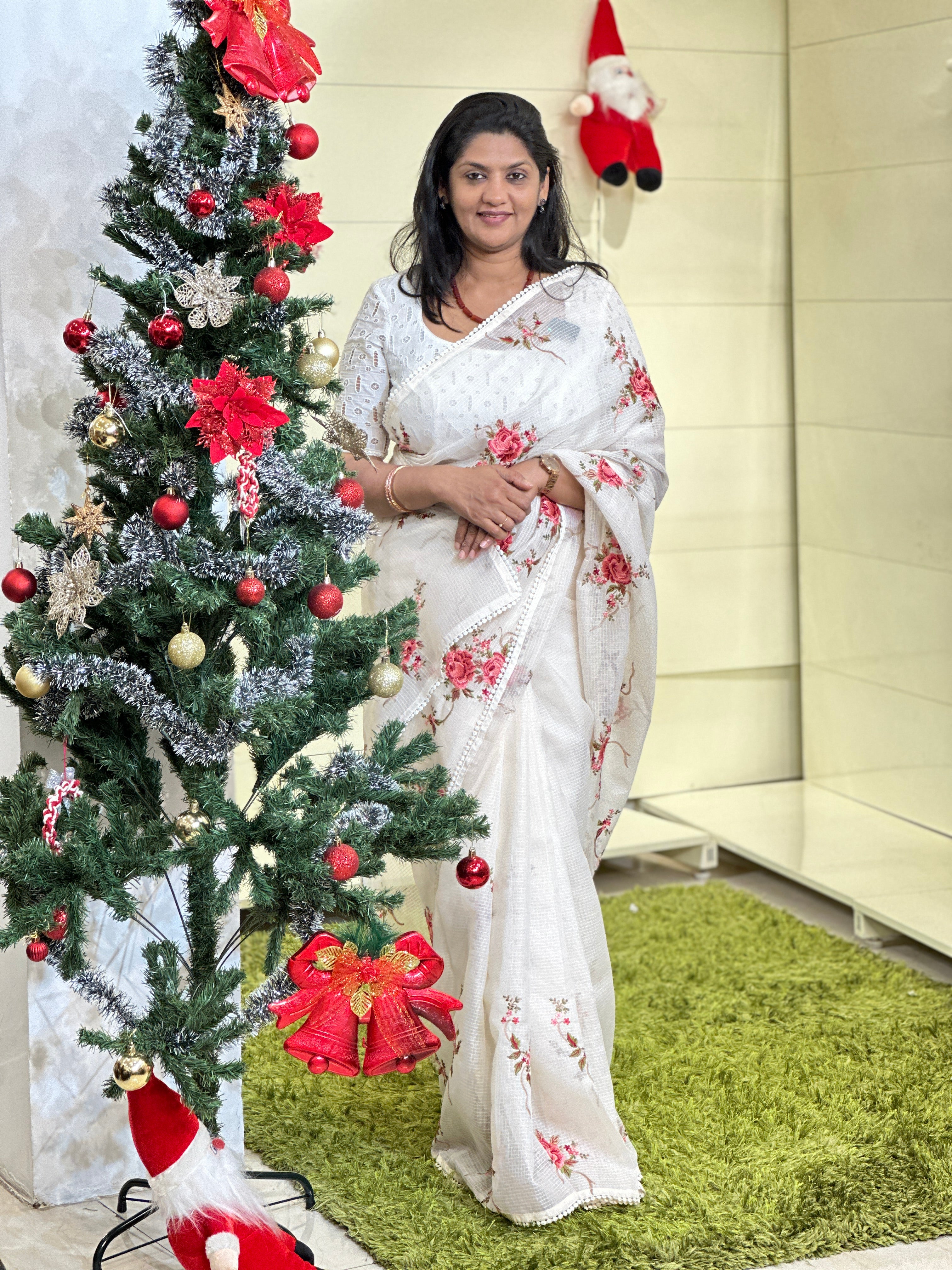 Floral Machine Embroidered Silky Kota Saree | BLD1621