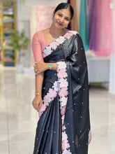 Machine Embroidery Leaf Patterned Tussar Finish Saree | SUN428