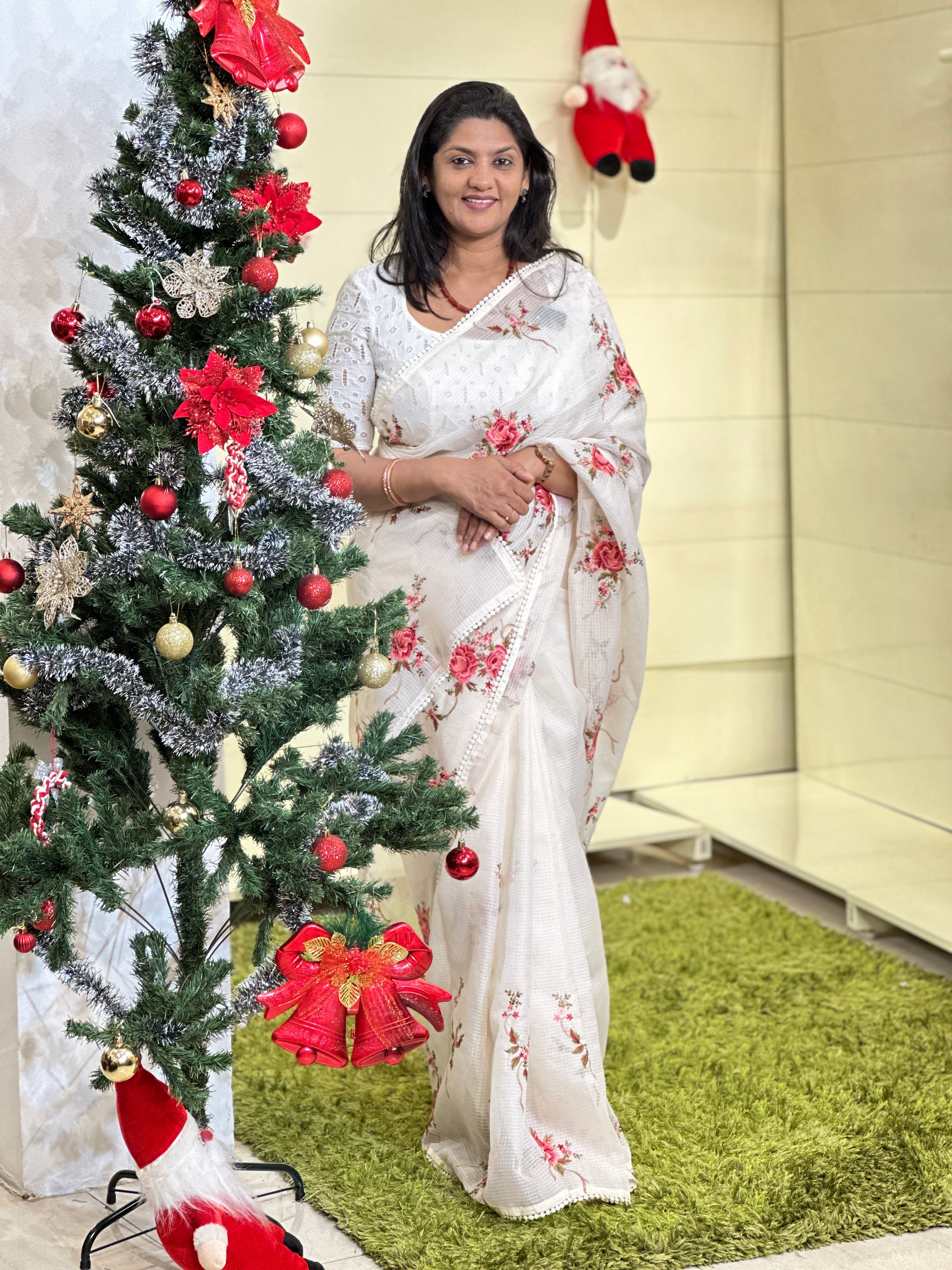 Floral Machine Embroidered Silky Kota Saree | BLD1621