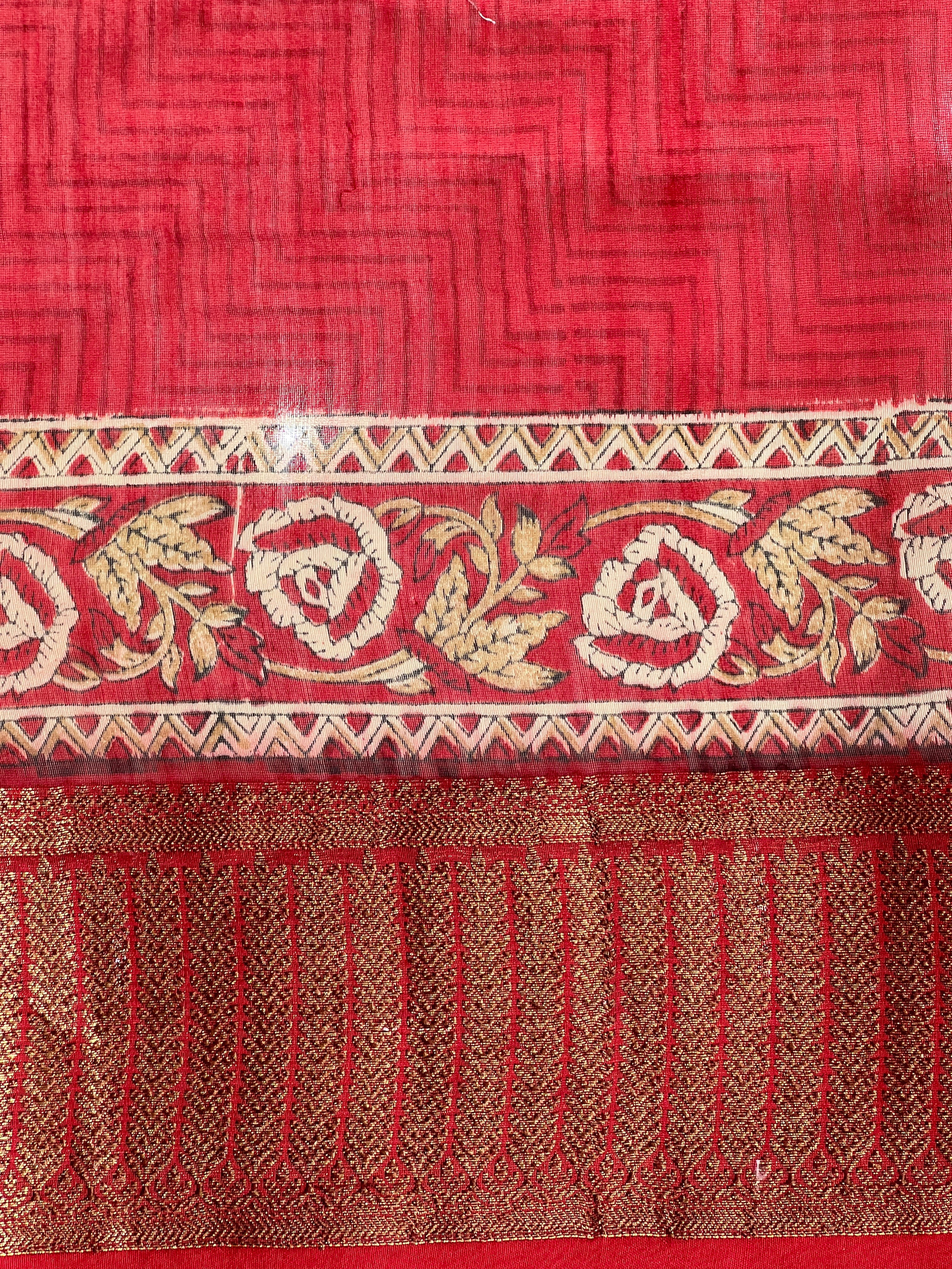 Zig Zag Printed Chanderi Silk Saree | RGD815