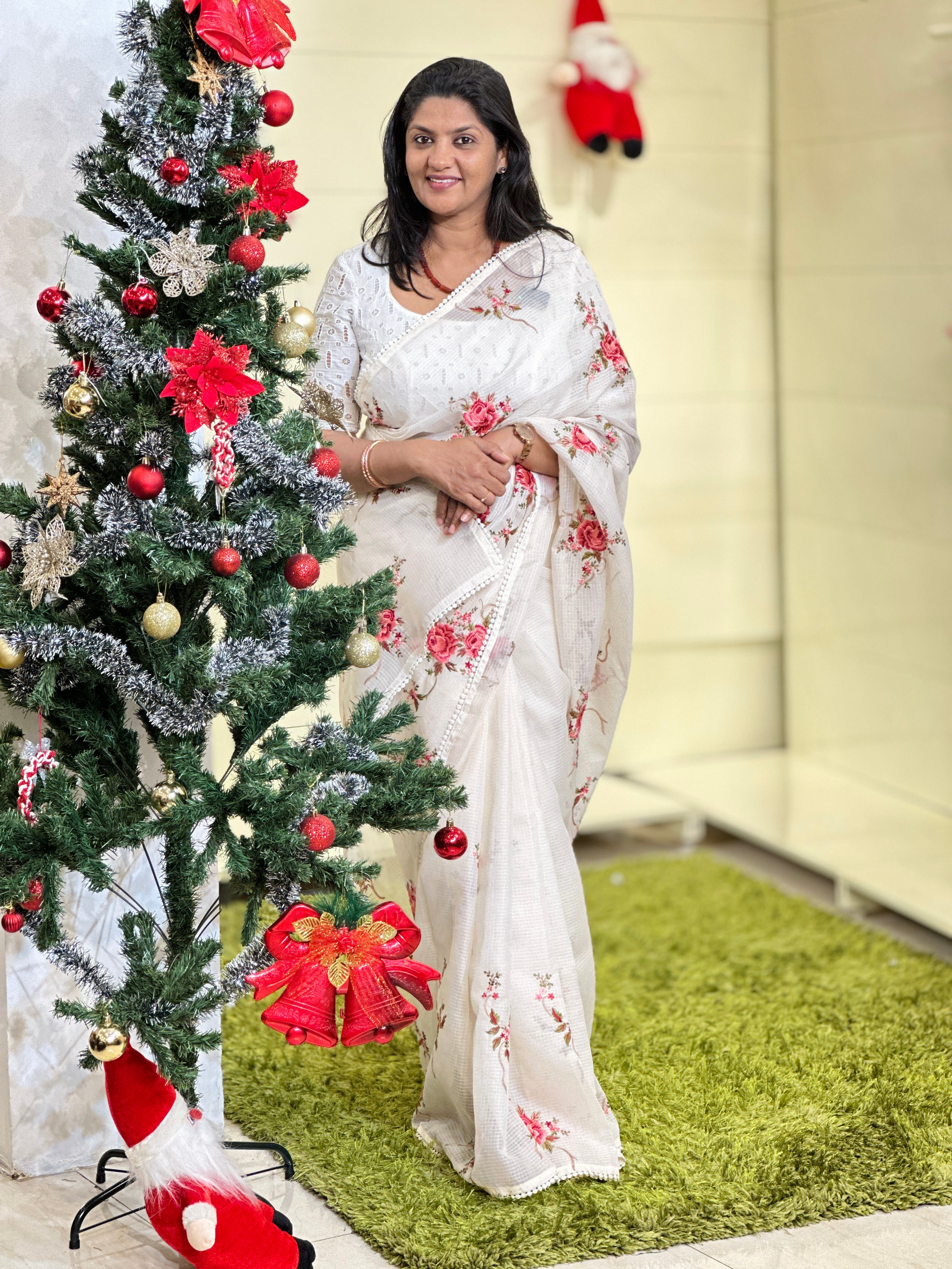 Floral Machine Embroidered Silky Kota Saree | BLD1621