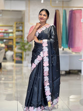 Machine Embroidery Leaf Patterned Tussar Finish Saree | SUN428