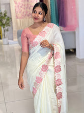 Machine Embroidery Leaf Patterned Tussar Finish Saree | SUN429
