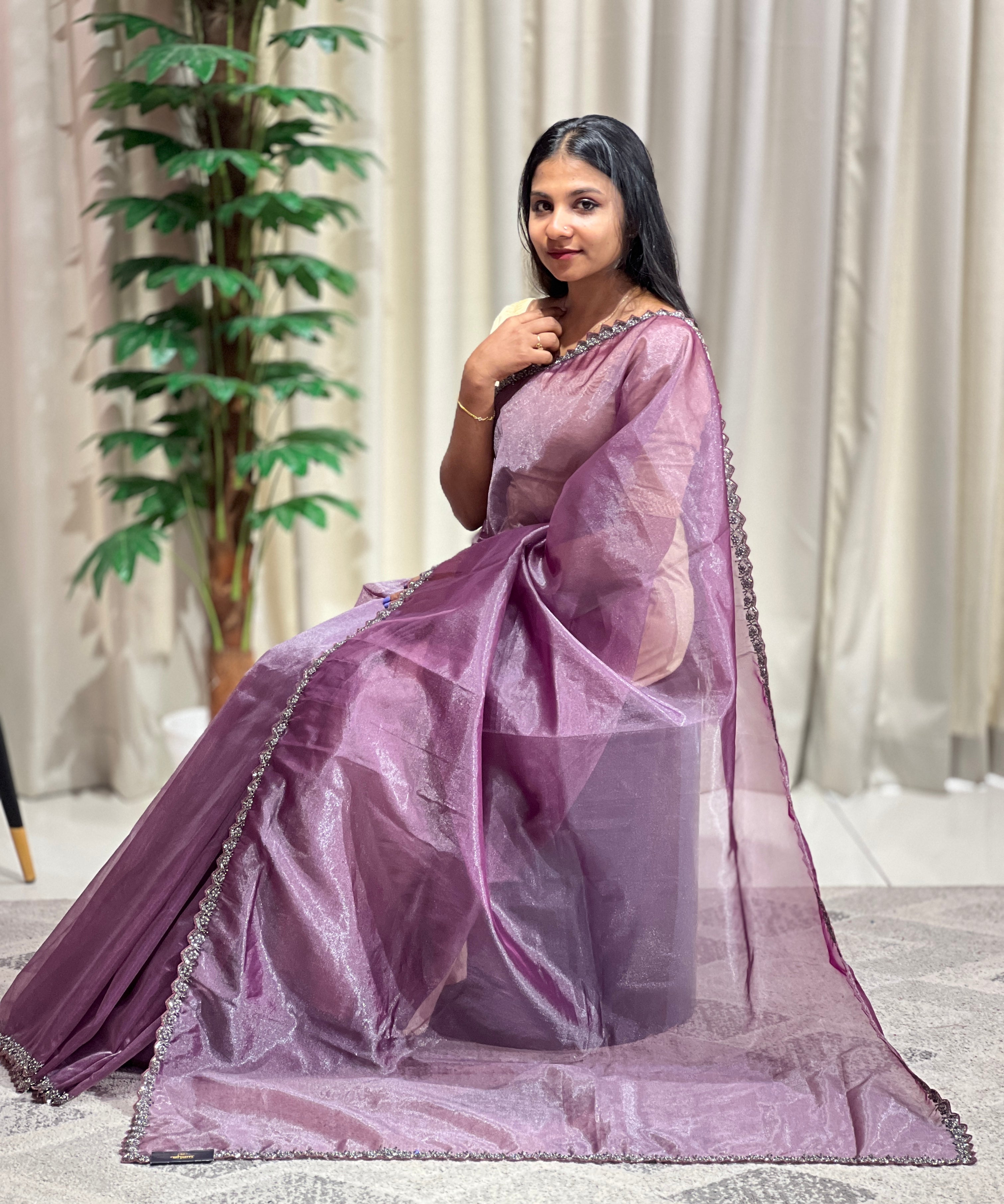 Hand Work DesignCrushed Shimmer Organza Saree | SBP1013