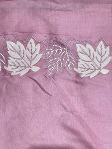 Machine Embroidery Leaf Patterned Tussar Finish Saree | SUN430