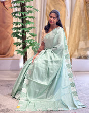 Machine Embroidery Leaf Patterned Tussar Finish Saree | SUN431