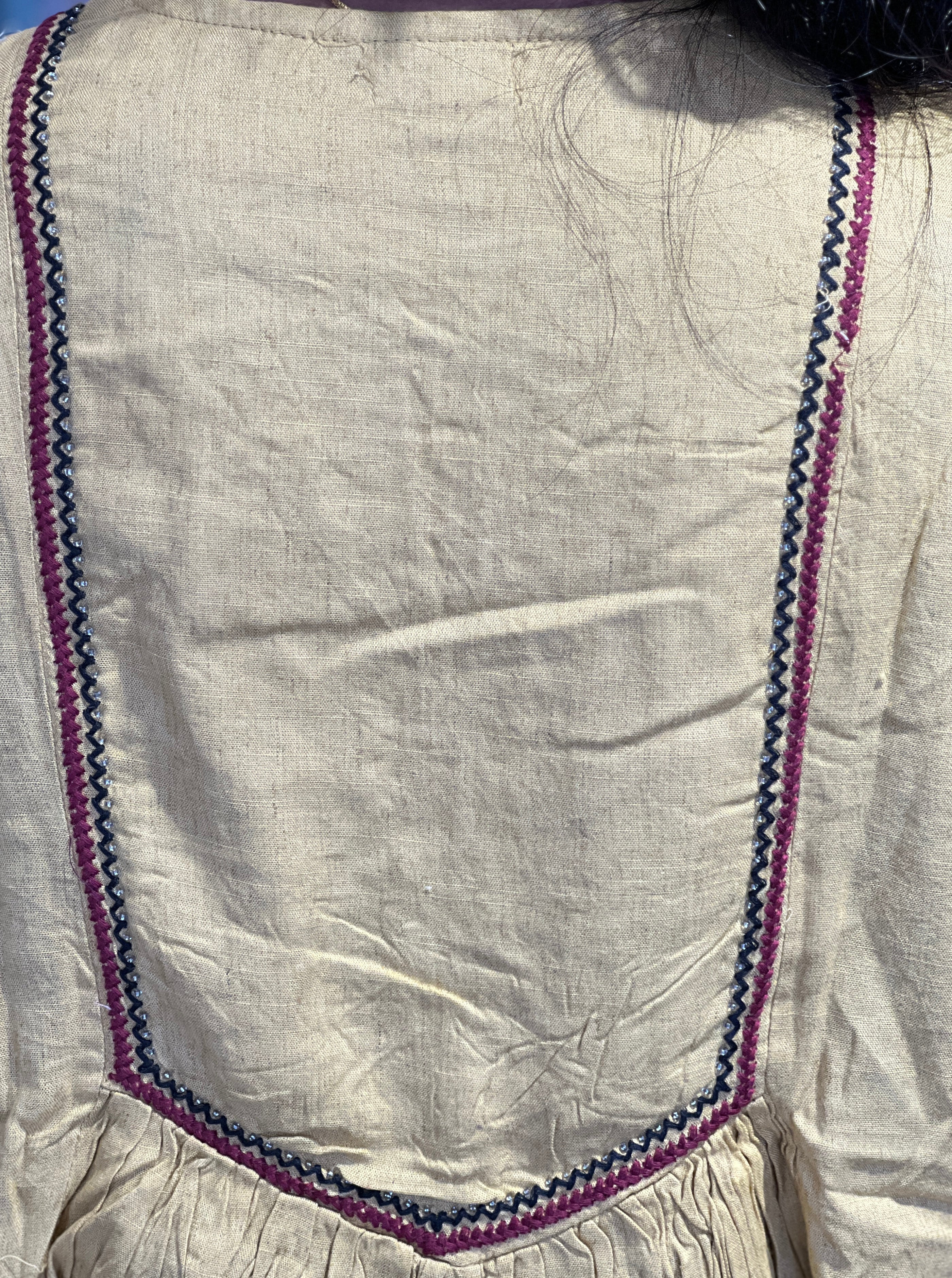 Machine Embroidery Linen Cotton Short Kurta | AOR104
