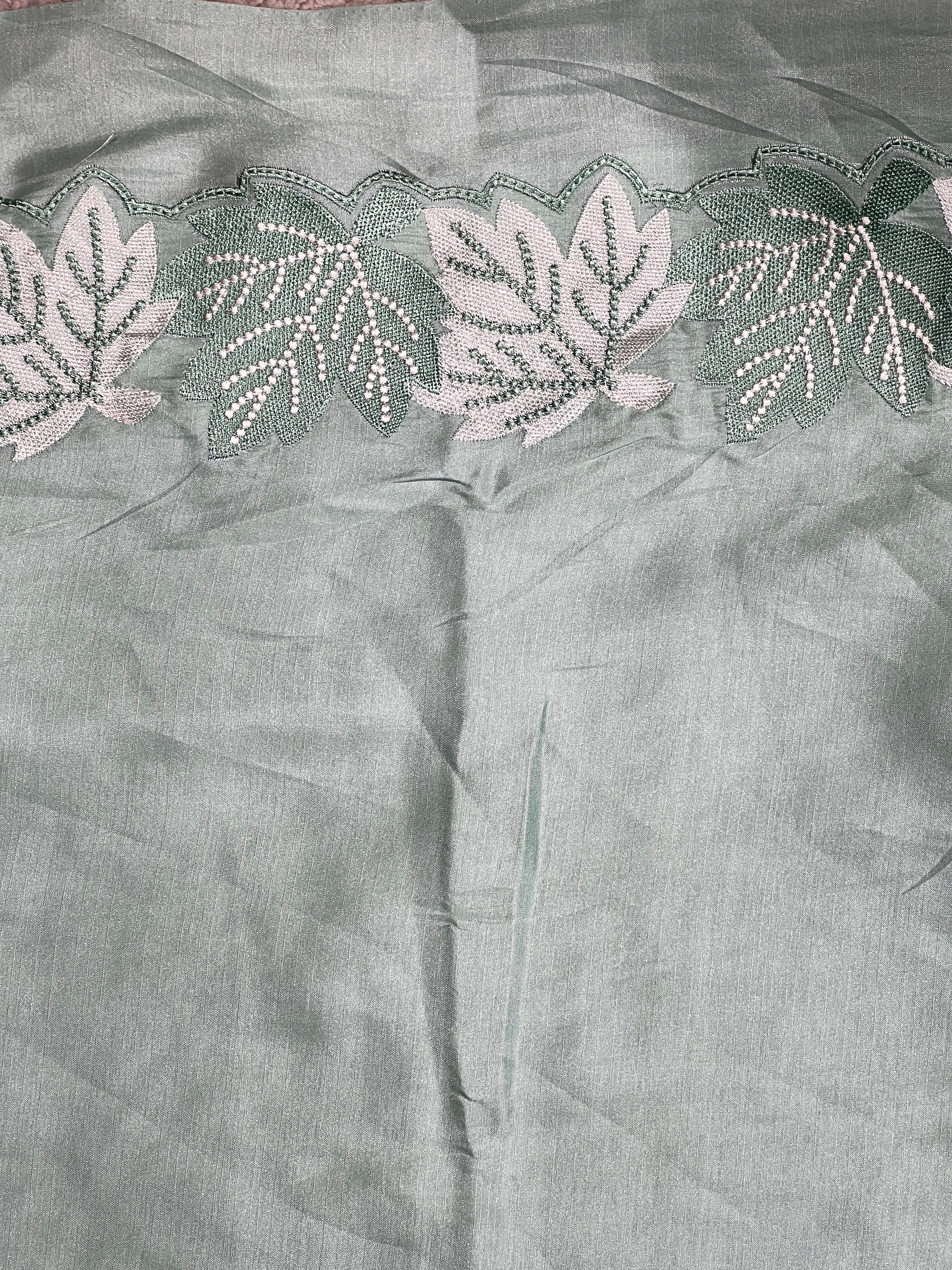 Machine Embroidery Leaf Patterned Tussar Finish Saree | SUN431