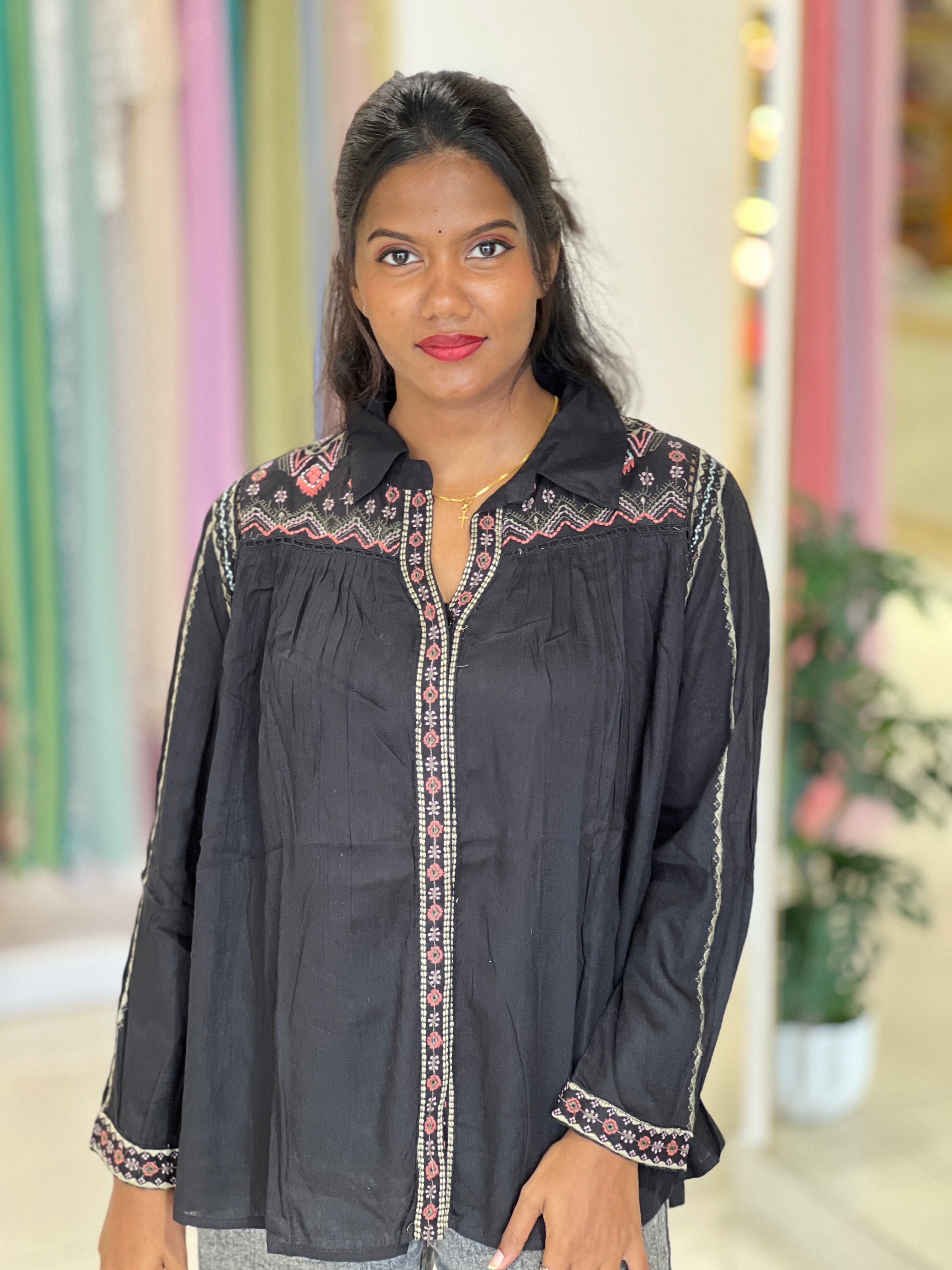 Machine Embroidery Linen Cotton Short Kurta | AOR110