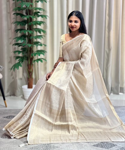 Floral Jaal Pattern Tissue Saree | HT153