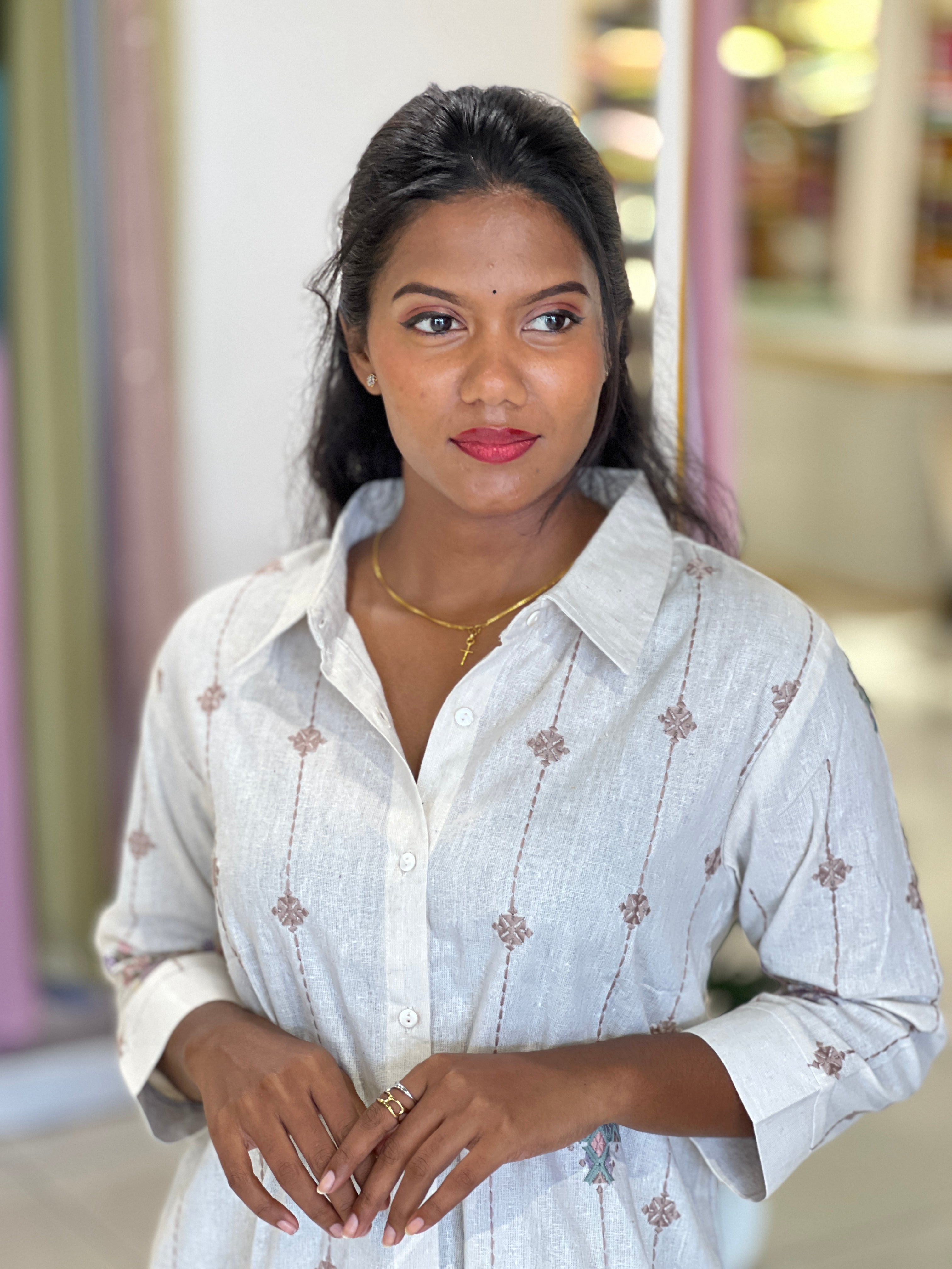 Machine Embroidery Linen Cotton Kurta | AOR116