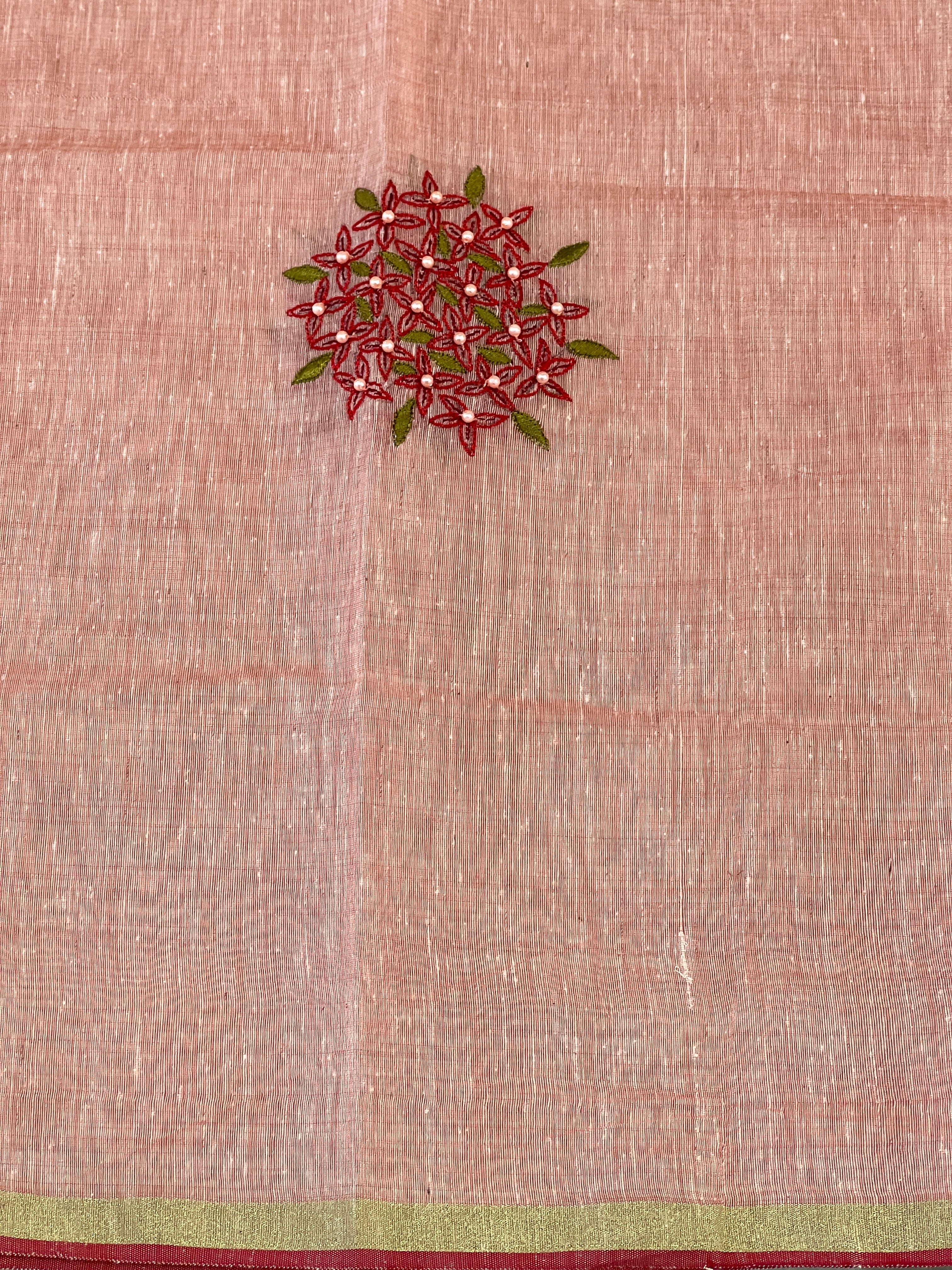 Hand Embroidery With Beads Detailed Pure Chanderi Saree | AHD1911