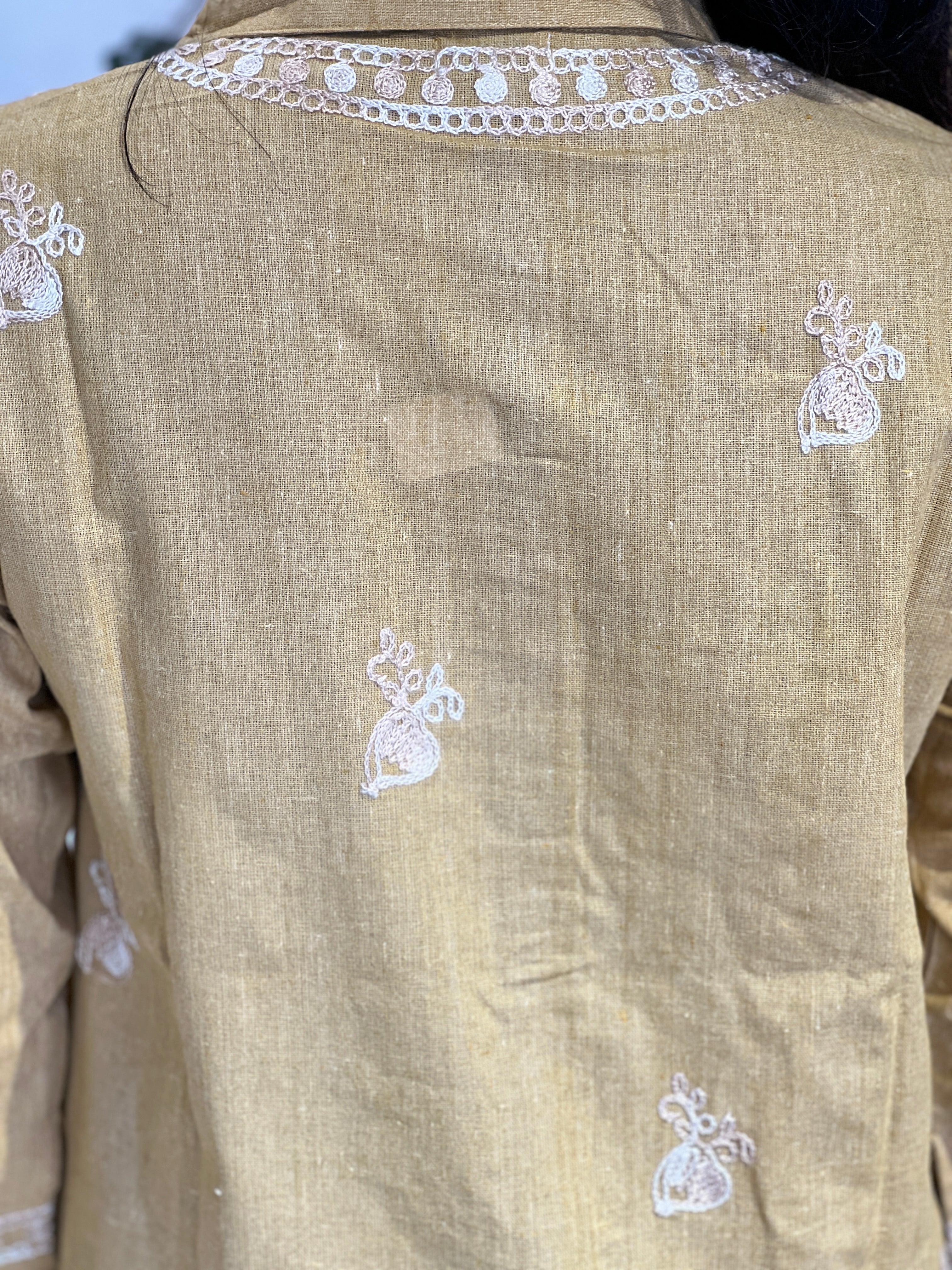 Machine Embroidery Linen Cotton Kurta | AOR115