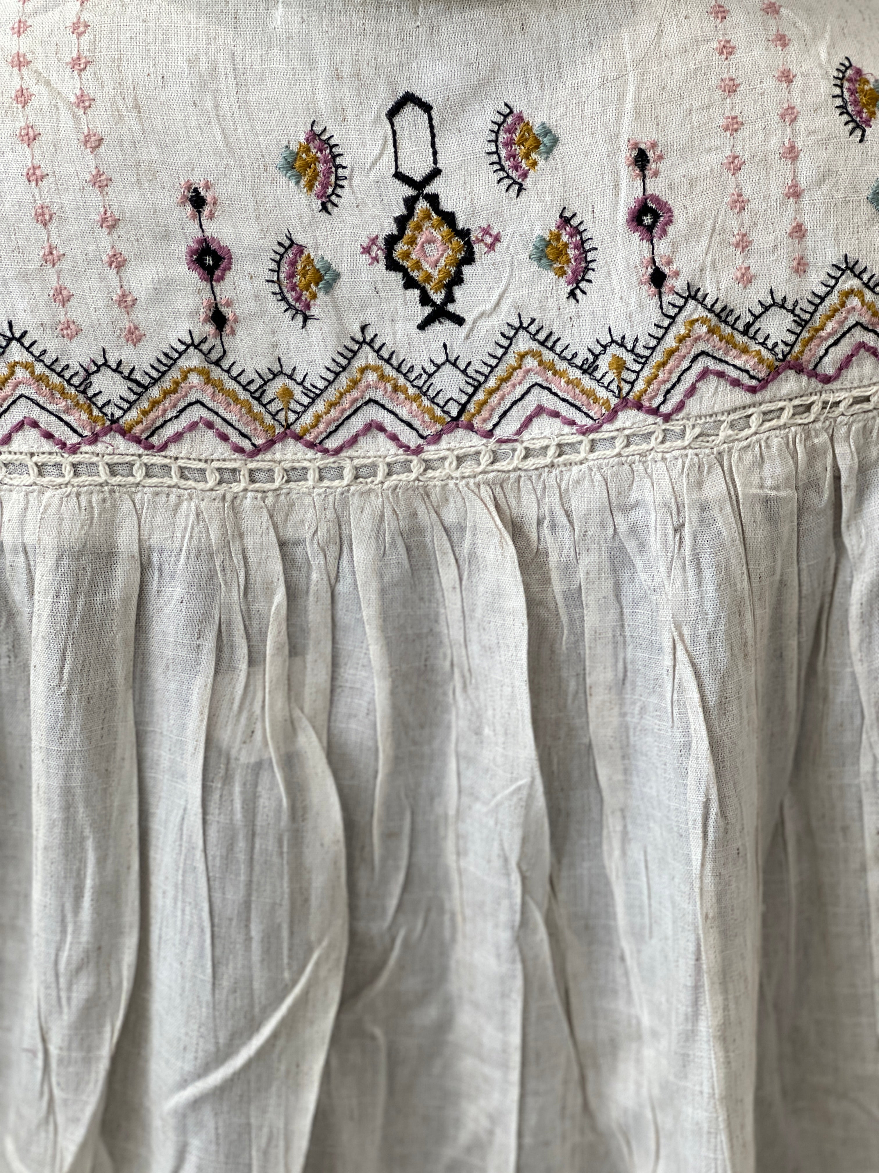 Machine Embroidery Linen Cotton Short Kurta | AOR111