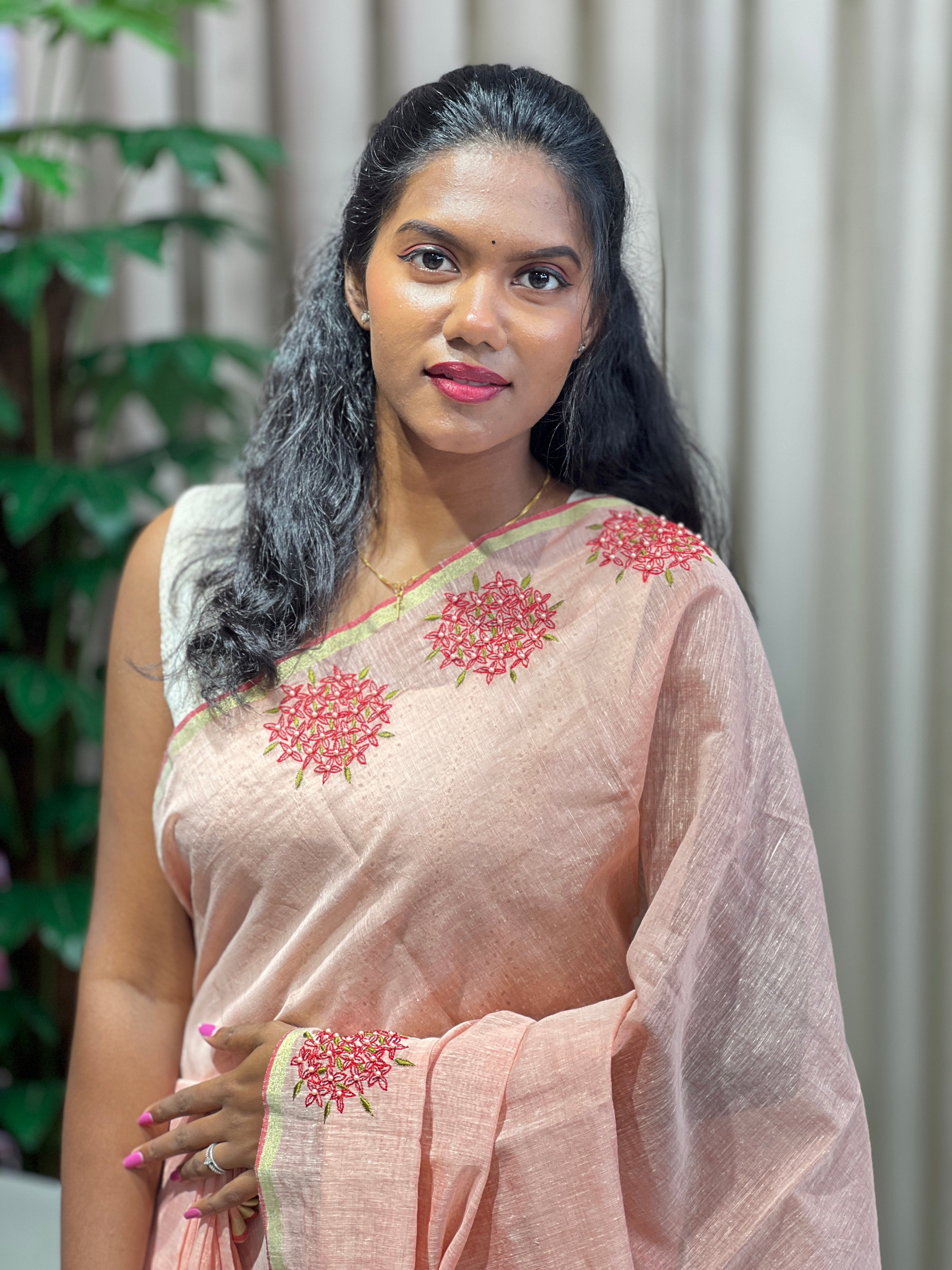 Hand Embroidery With Beads Detailed Pure Chanderi Saree | AHD1911
