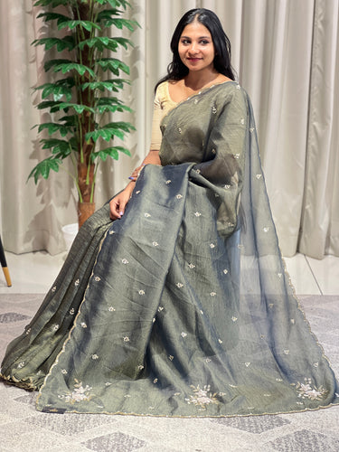 Cut Beads & Sequence Detailed Shimmer Organza Saree | SBP964
