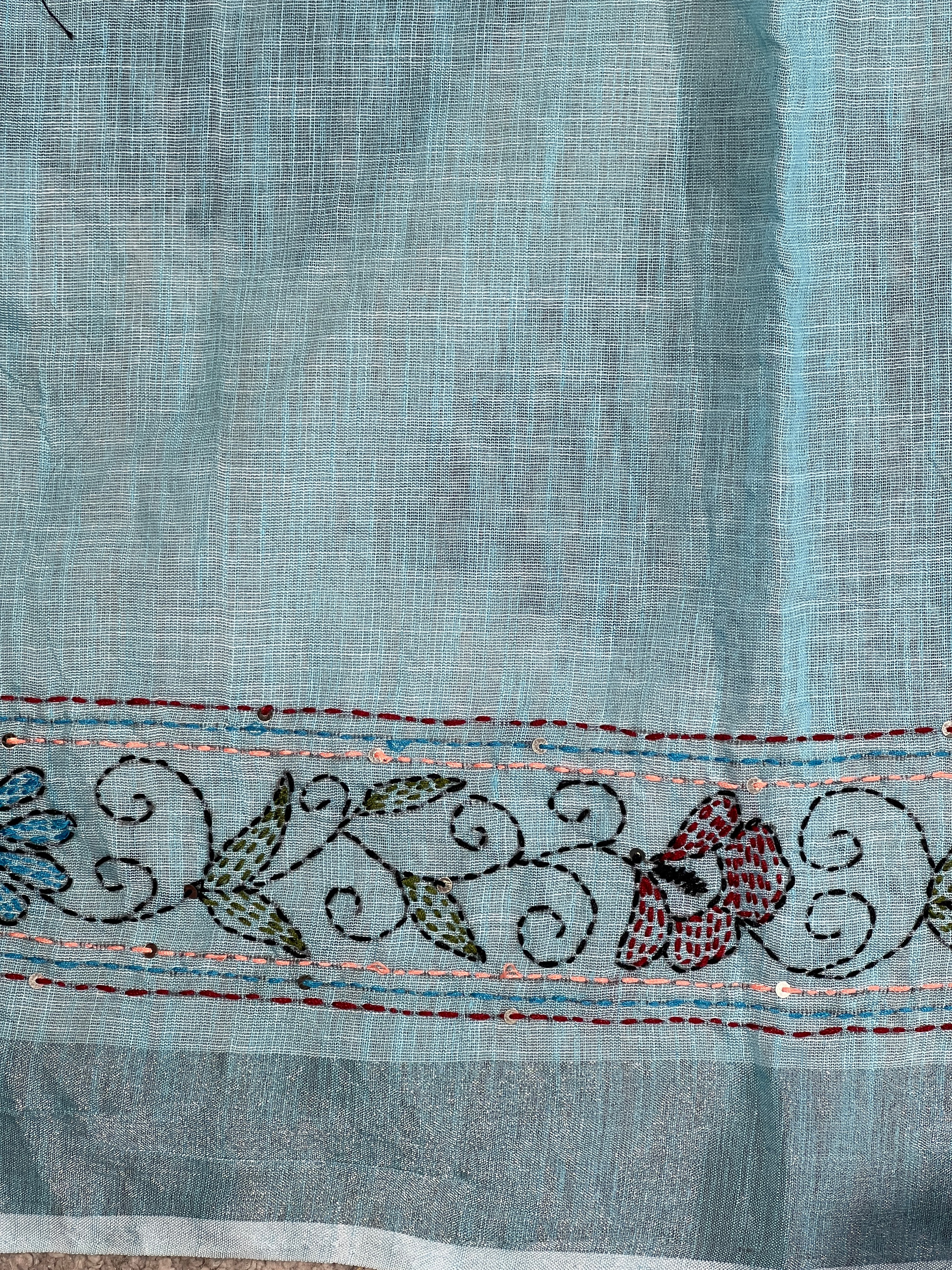 Hand Kantha Detailed Linen Saree | RP753