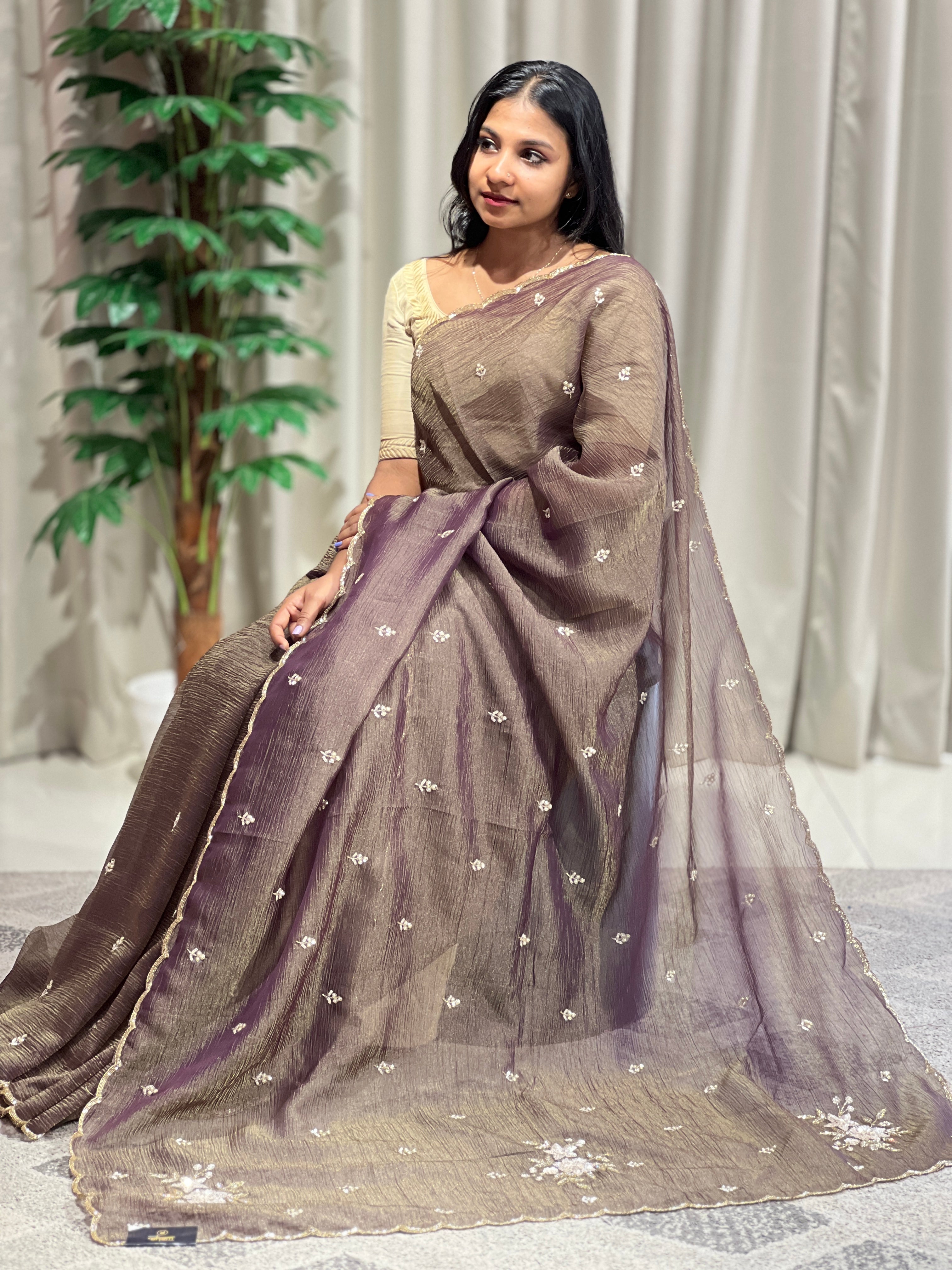 Cut Beads & Sequence Detailed Shimmer Organza Saree | SBP962