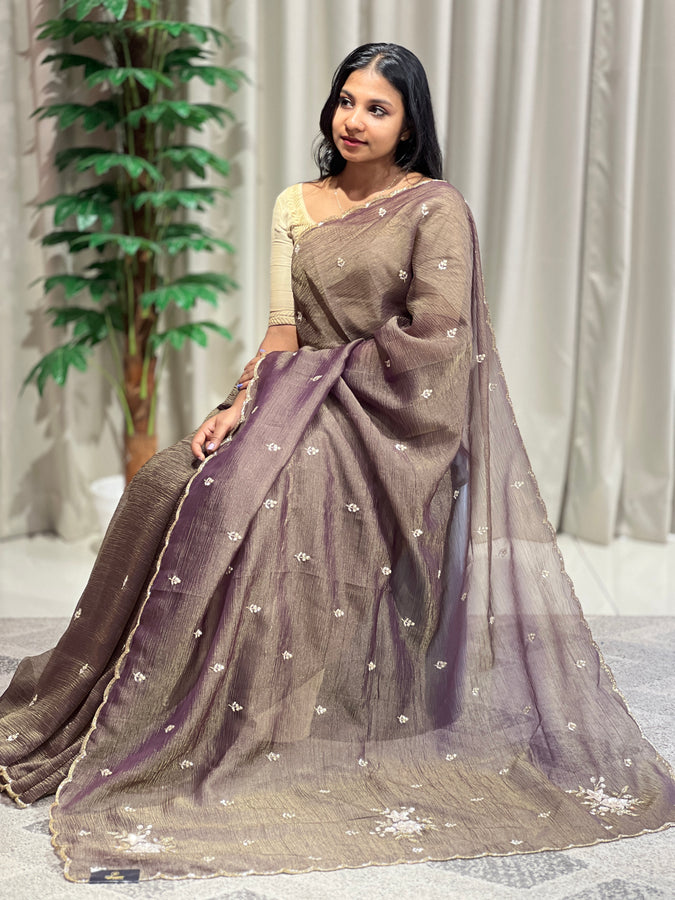 Cut Beads & Sequence Detailed Shimmer Organza Saree | SBP962