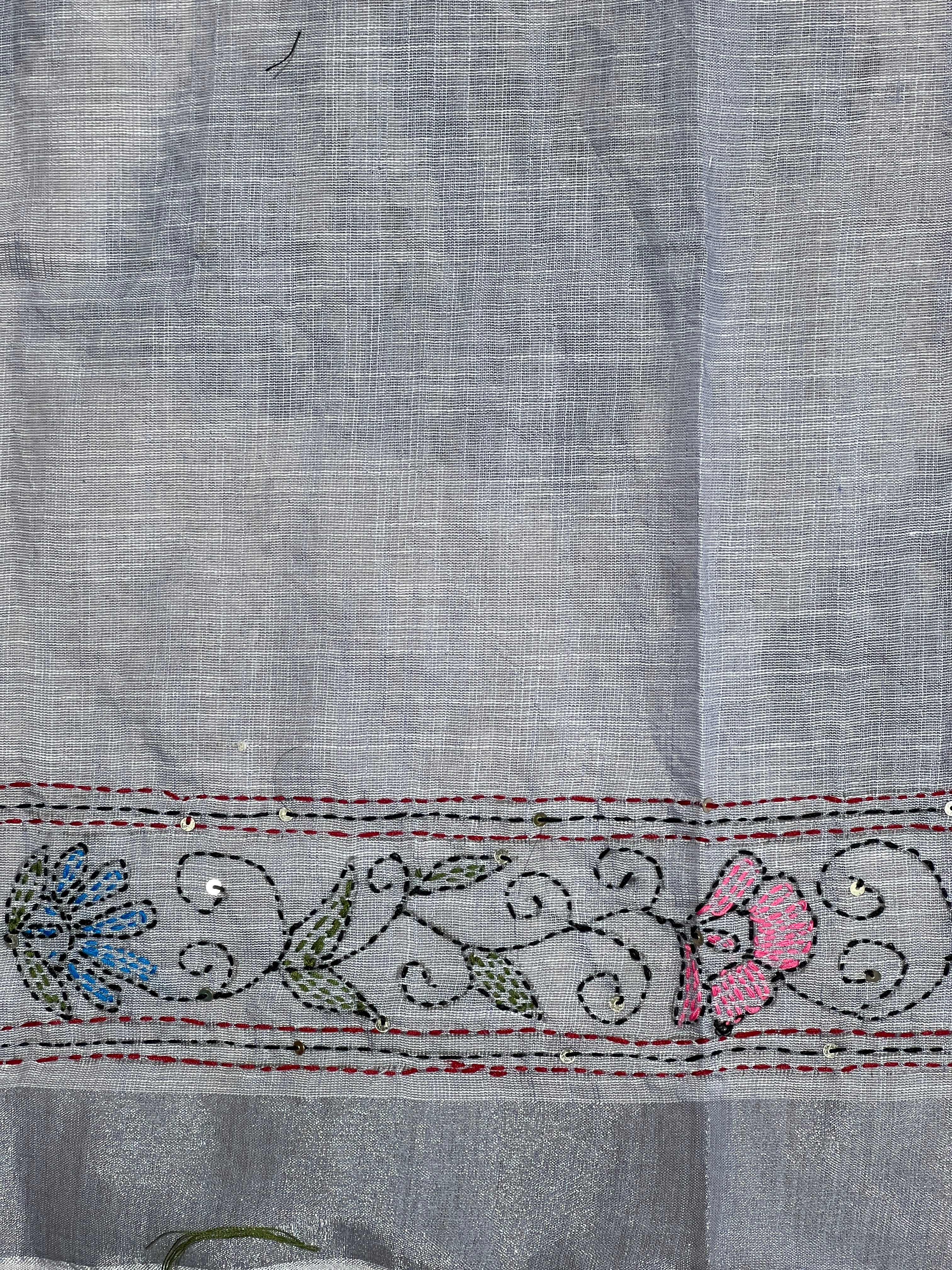 Hand Kantha Detailed Linen Saree | RP748