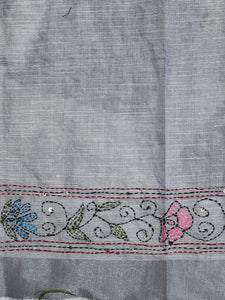 Hand Kantha Detailed Linen Saree | RP748