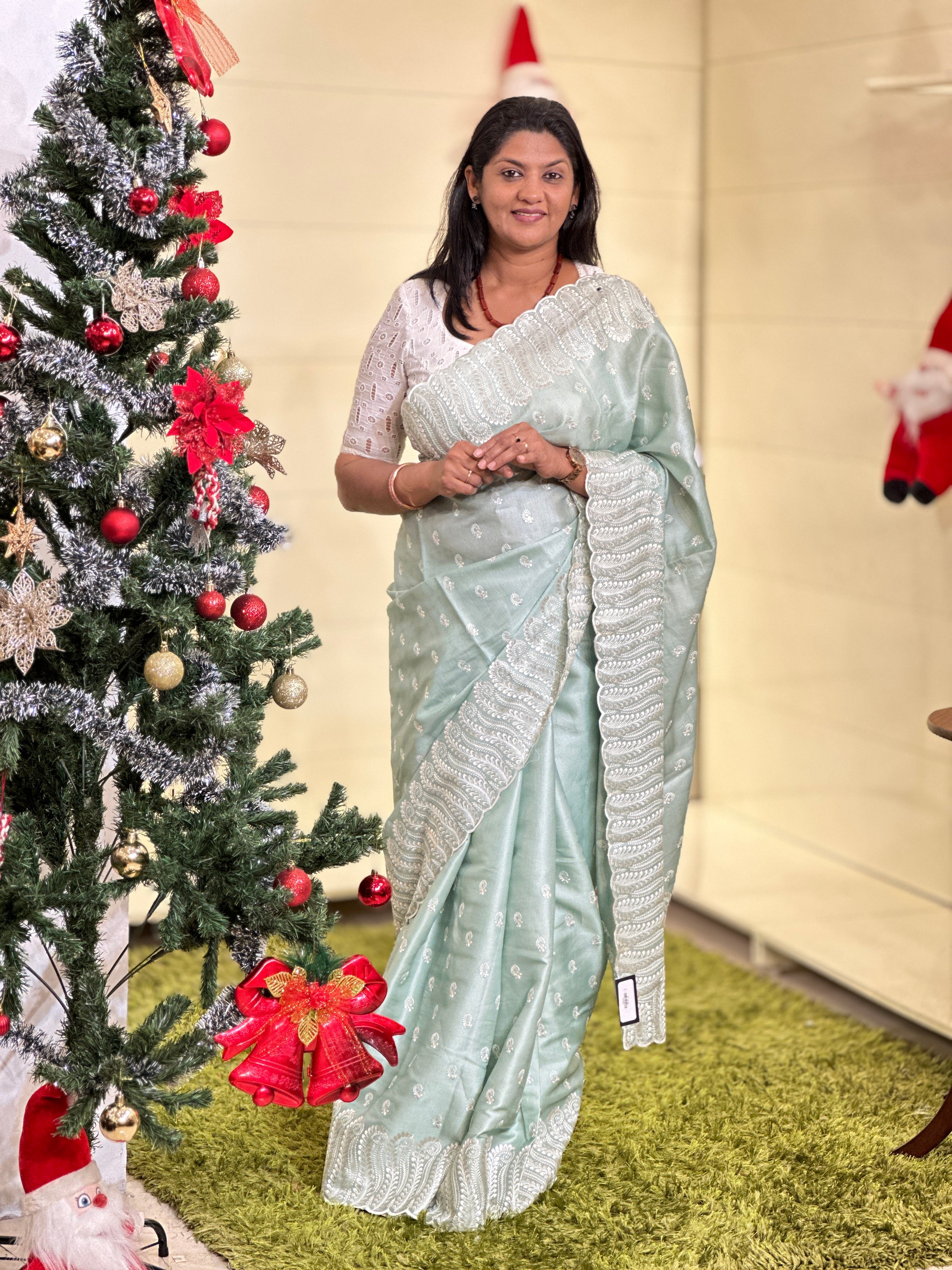 Machine Embroidered Semi Tussar Saree | SUN564